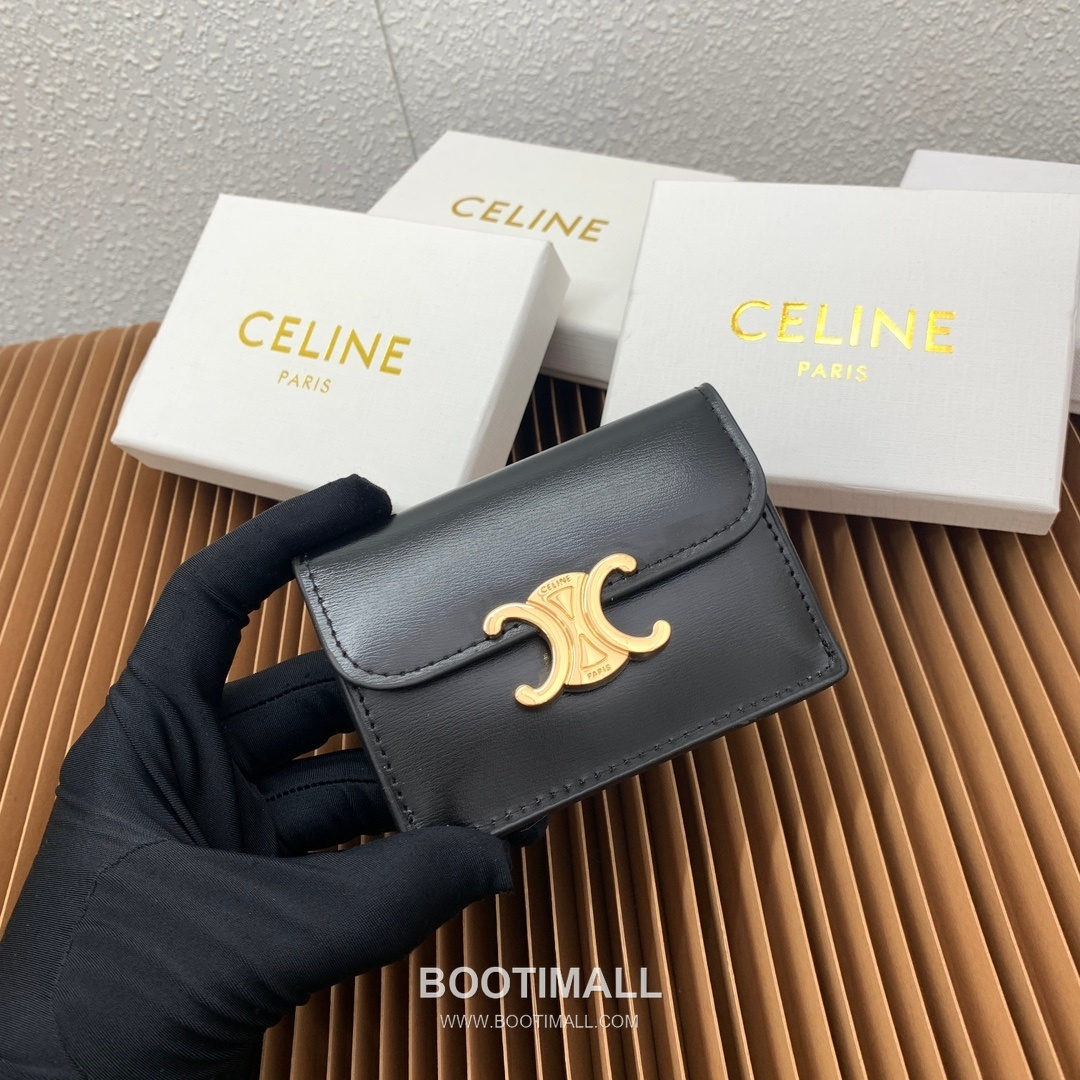 Celine Triomphe Coated Canvas Lambskin Trim Card Holder 셀린느 트리옹프 코팅 캔버스 램스킨 트림 카드홀더 10582 10.5cm 4