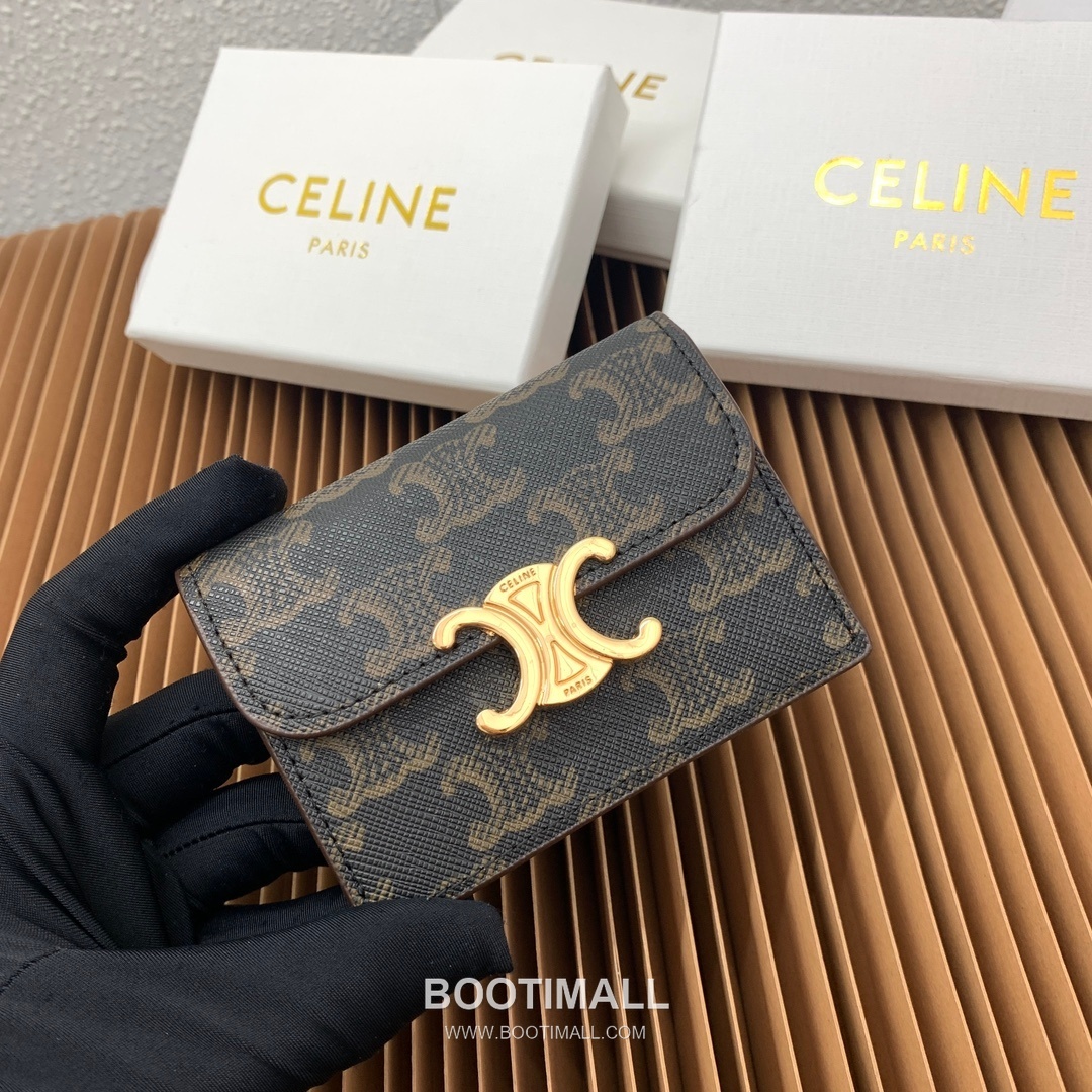 Celine Triomphe Printed Coated Canvas Lambskin Trim Card Holder 셀린느 트리옹프 프린티드 코팅 캔버스 램스킨 트림 카드홀더 10582 10.5cm 4