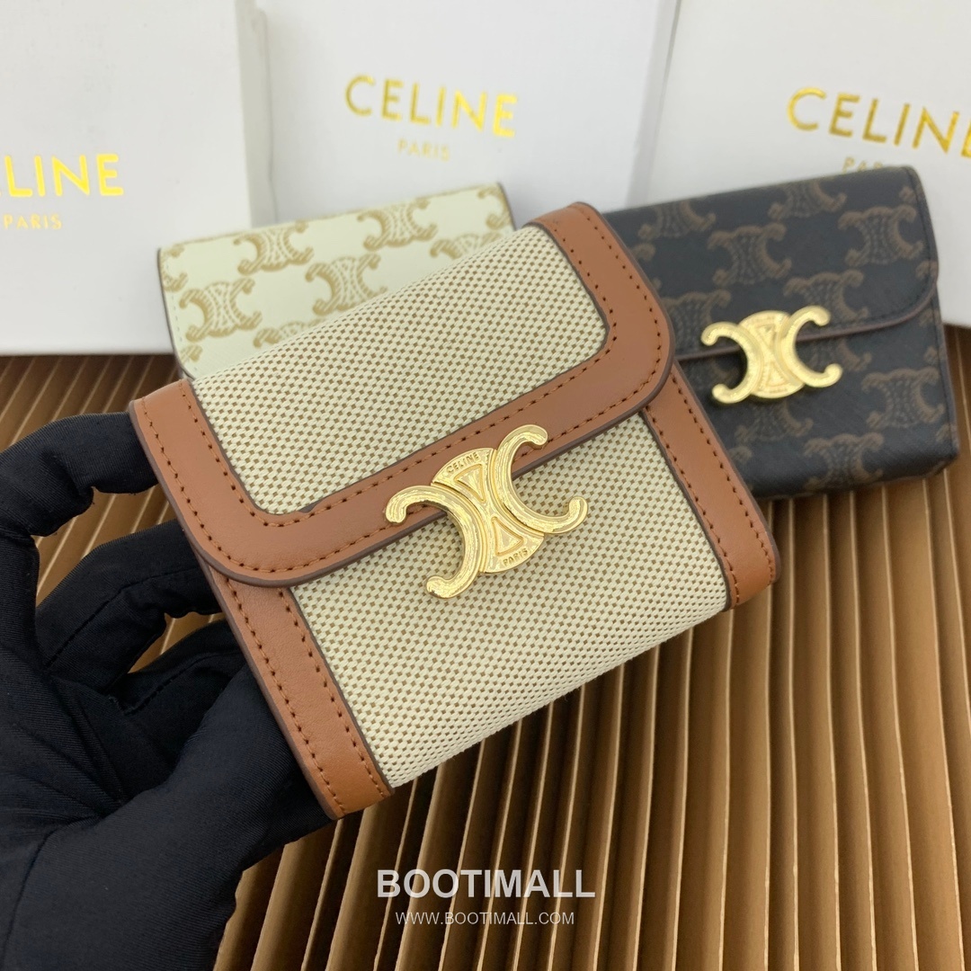 Celine Triomphe Small Wallet in Textile & Calfskin 셀린느 트리옹프 텍스타일 카프스킨 스몰 지갑 66885 10.5cm 1