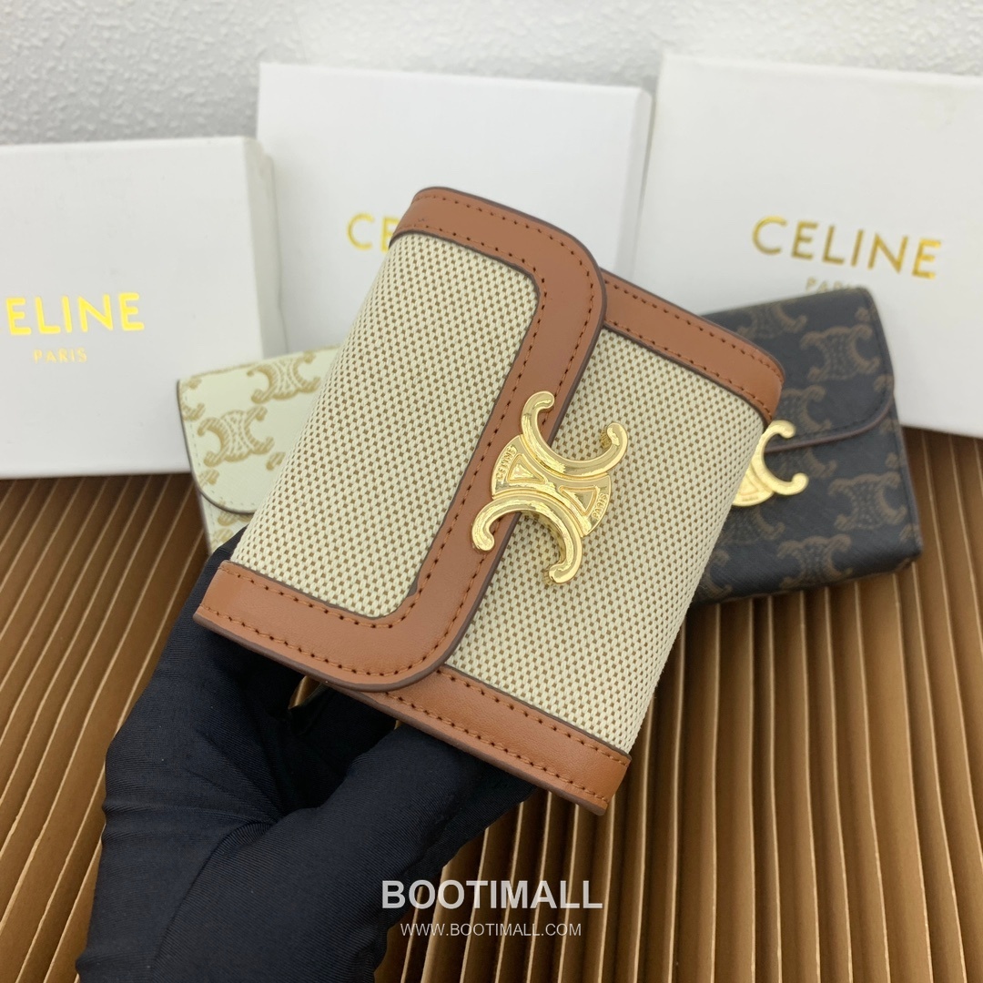 Celine Triomphe Small Wallet in Textile & Calfskin 셀린느 트리옹프 텍스타일 카프스킨 스몰 지갑 66885 10.5cm 2