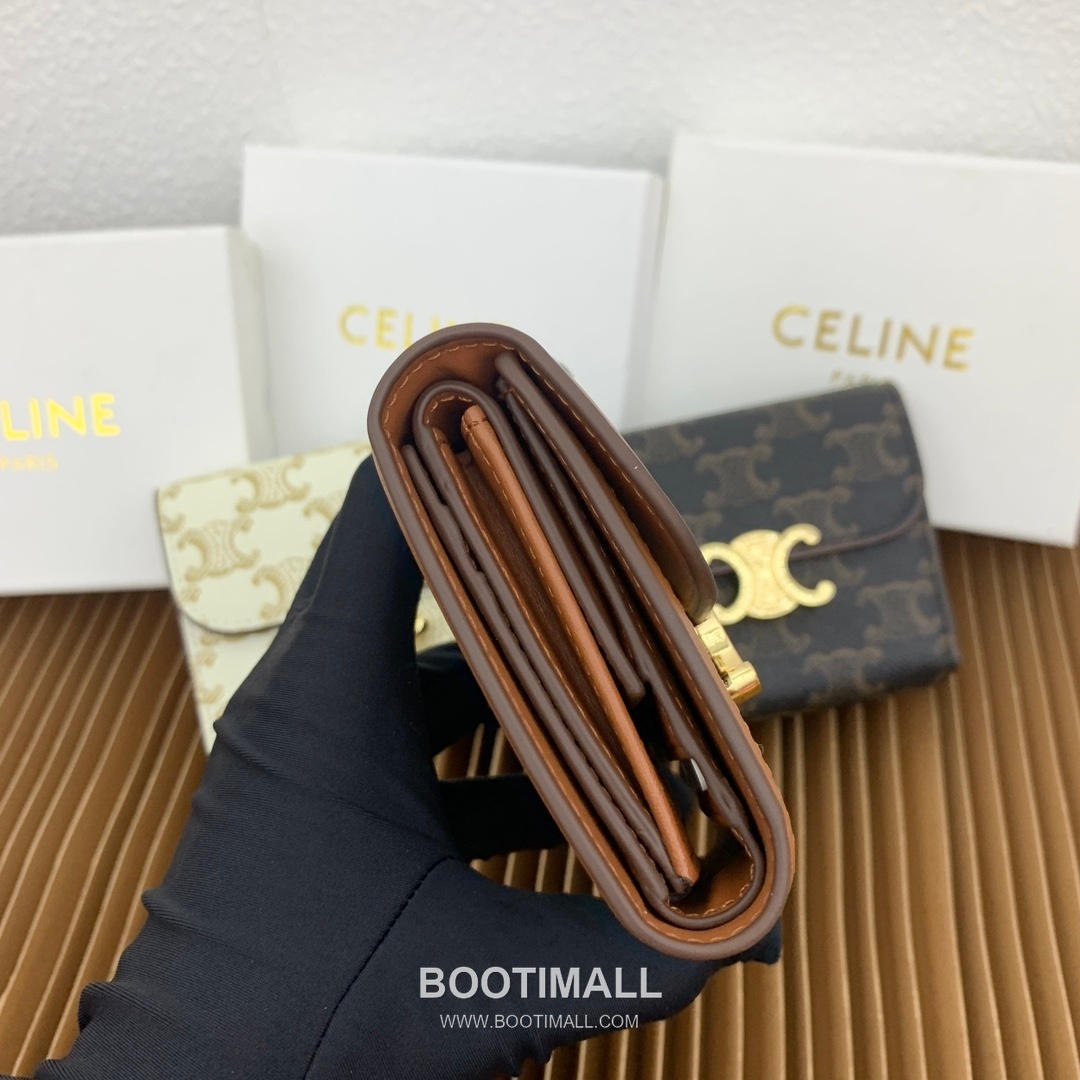 Celine Triomphe Small Wallet in Textile & Calfskin 셀린느 트리옹프 텍스타일 카프스킨 스몰 지갑 66885 10.5cm 3