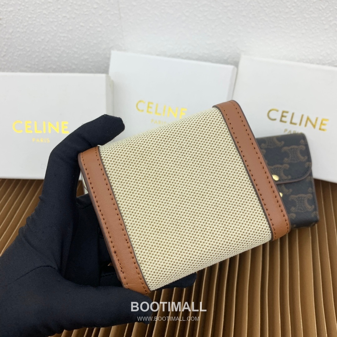 Celine Triomphe Small Wallet in Textile & Calfskin 셀린느 트리옹프 텍스타일 카프스킨 스몰 지갑 66885 10.5cm 4