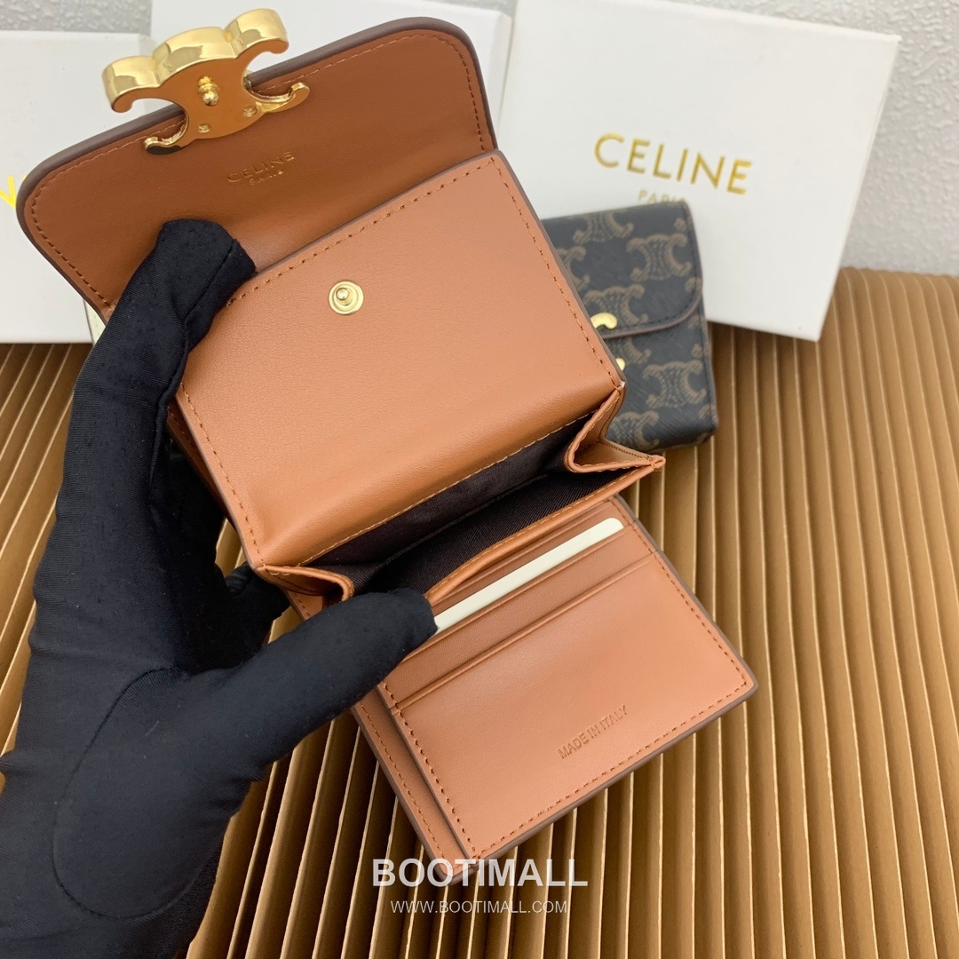 Celine Triomphe Small Wallet in Textile & Calfskin 셀린느 트리옹프 텍스타일 카프스킨 스몰 지갑 66885 10.5cm 9