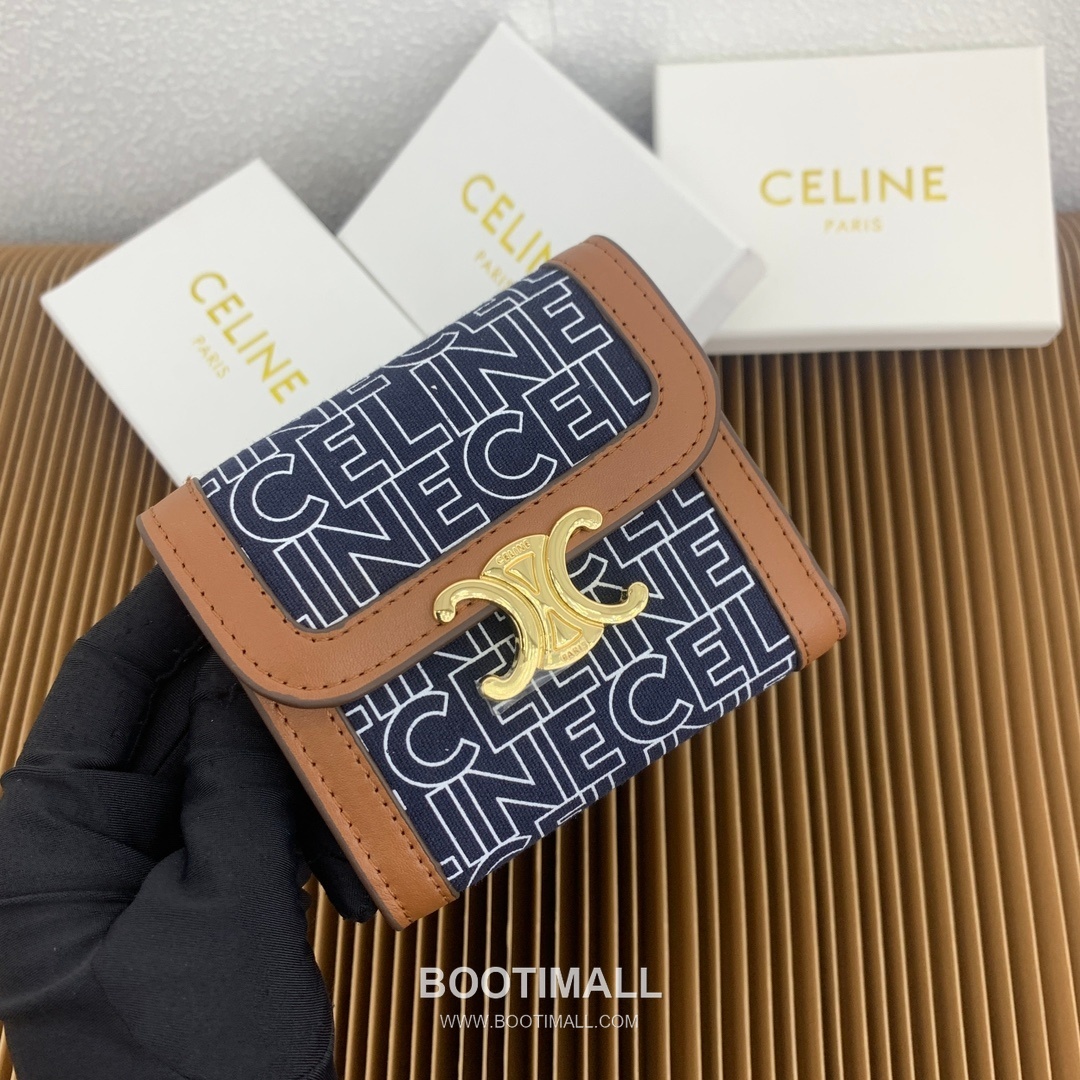 Celine Triomphe Textile Printed Calfskin Trim Small Wallet 셀린느 트리옹프 텍스타일 프린트 카프스킨 트림 스몰 지갑 10782 10.5cm 1