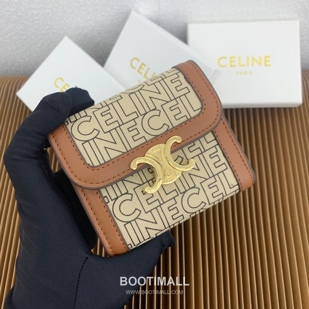 Celine Triomphe Textile Printed Calfskin Trim Small Wallet 셀린느 트리옹프 텍스타일 프린트 카프스킨 트림 스몰 지갑 10782 10.5cm 1