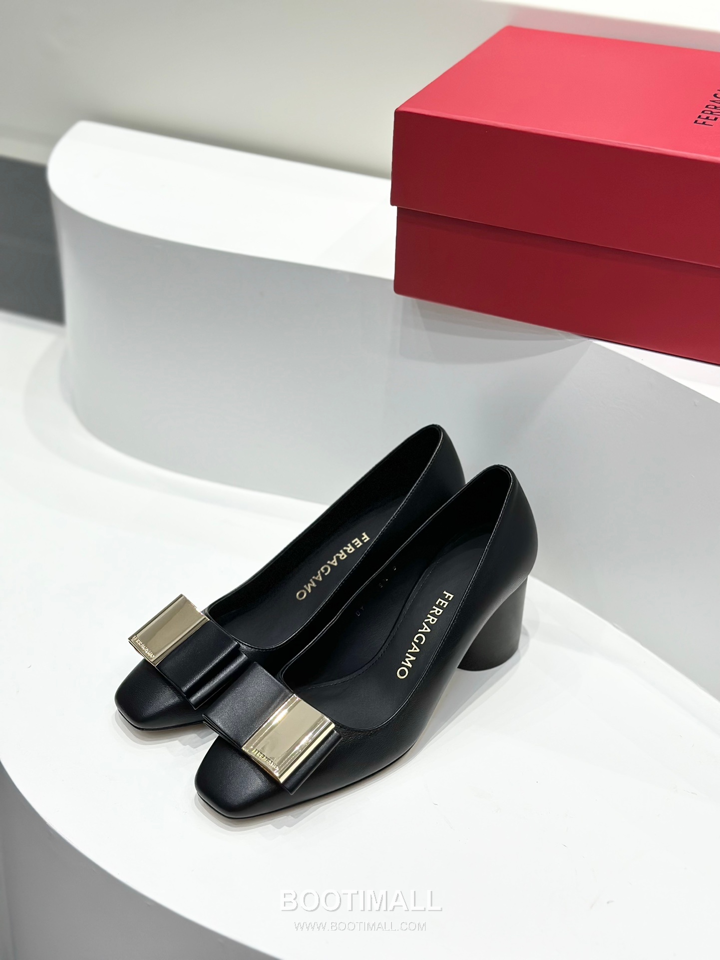 Salvatore Ferragamo Double Bow Nappa Leather Block Heel Pumps 살바토레 페라가모 더블 리본 나파 레더 블록 힐 펌프스 504845 6cm 2