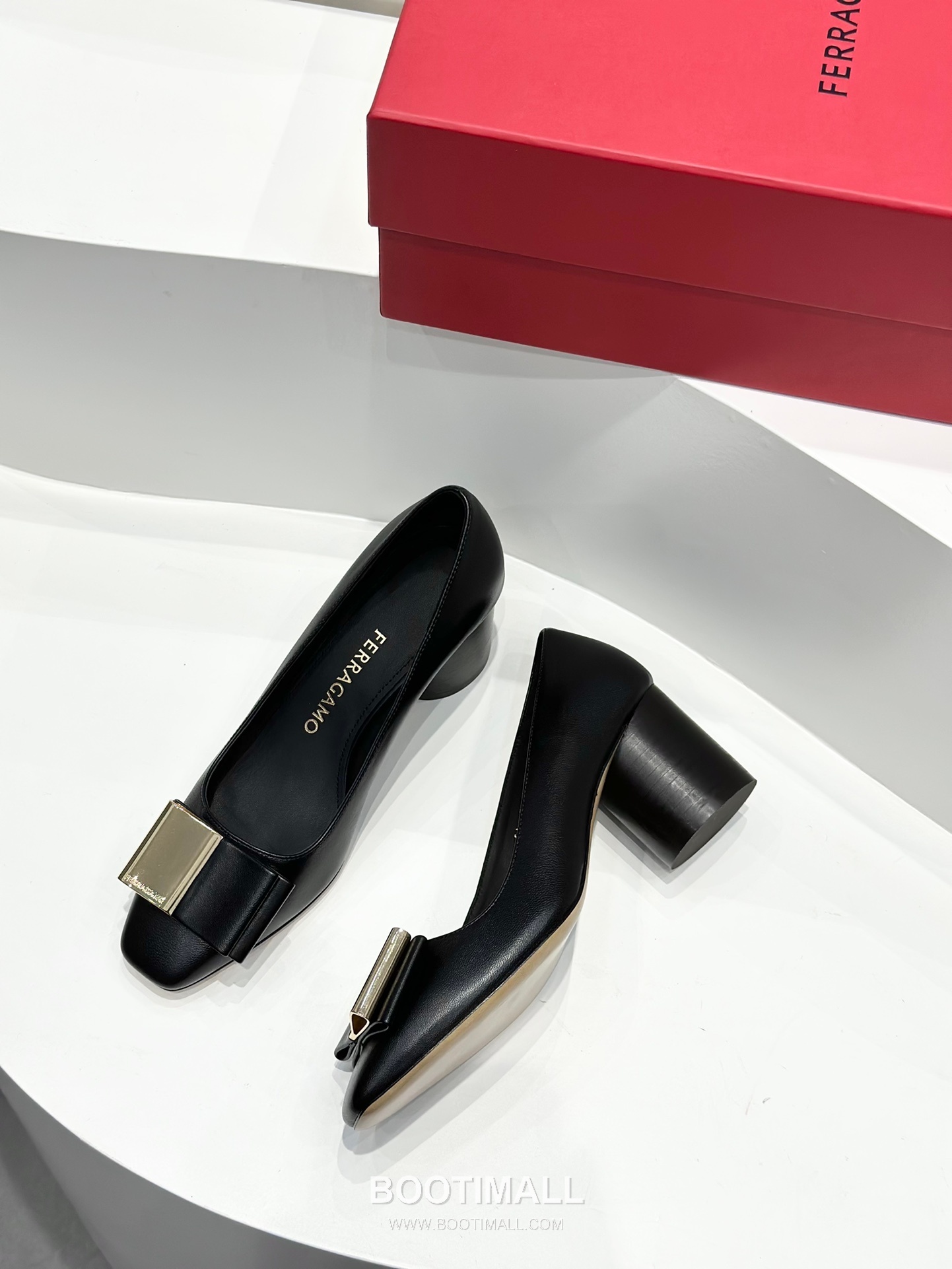 Salvatore Ferragamo Double Bow Nappa Leather Block Heel Pumps 살바토레 페라가모 더블 리본 나파 레더 블록 힐 펌프스 504845 6cm 3