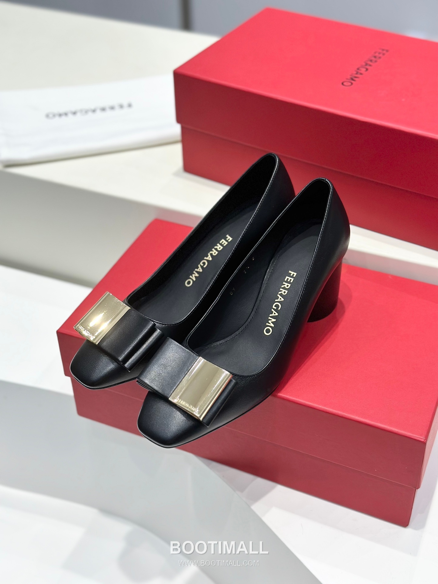 Salvatore Ferragamo Double Bow Nappa Leather Block Heel Pumps 살바토레 페라가모 더블 리본 나파 레더 블록 힐 펌프스 504845 6cm 5