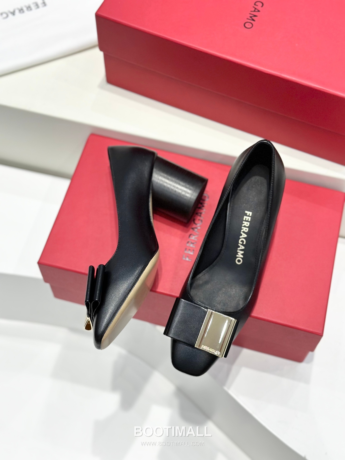 Salvatore Ferragamo Double Bow Nappa Leather Block Heel Pumps 살바토레 페라가모 더블 리본 나파 레더 블록 힐 펌프스 504845 6cm 6
