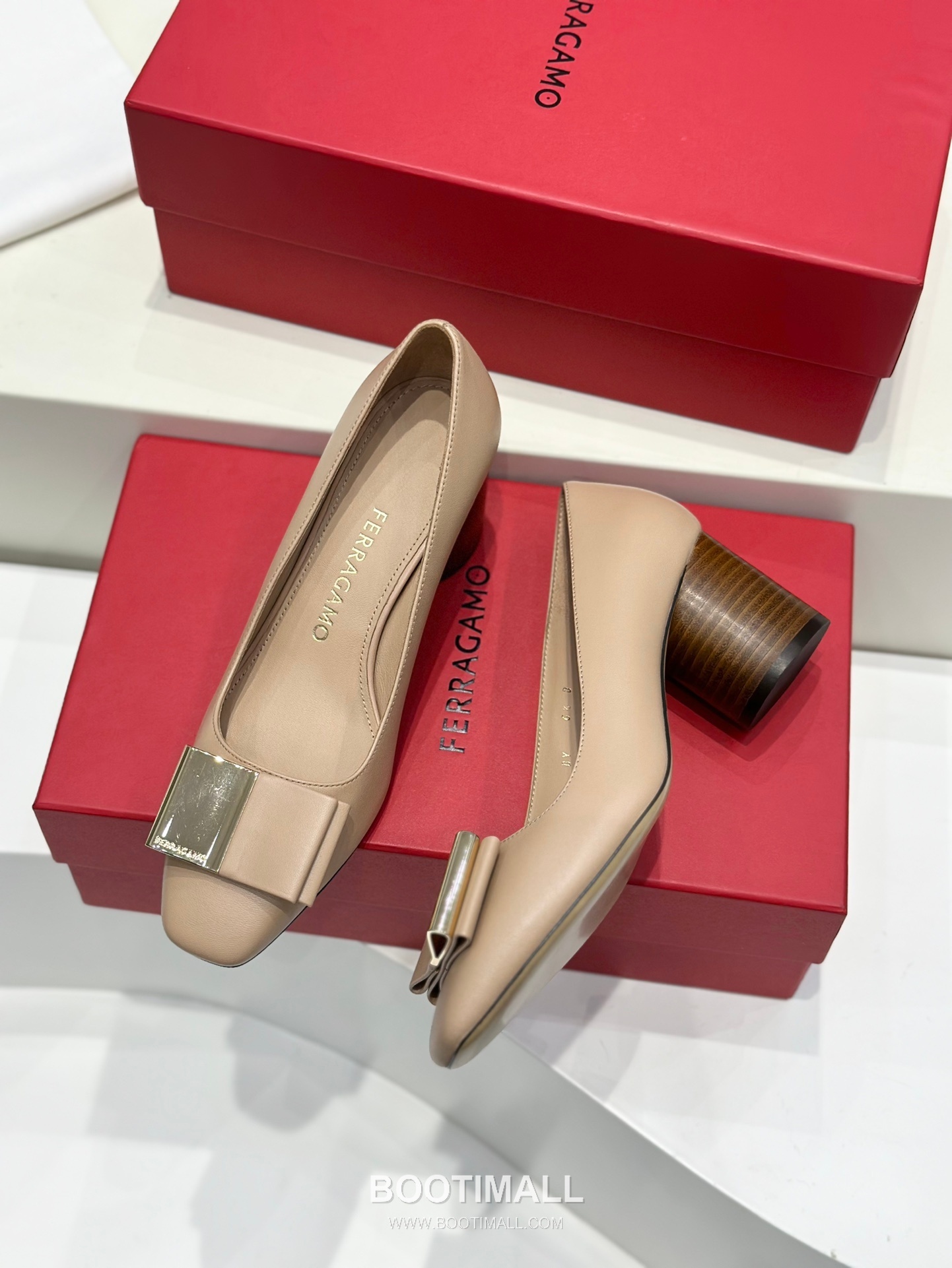 Salvatore Ferragamo Double Bow Nappa Leather Block Heel Pumps 살바토레 페라가모 더블 리본 나파 레더 블록 힐 펌프스 504845 6cm 3