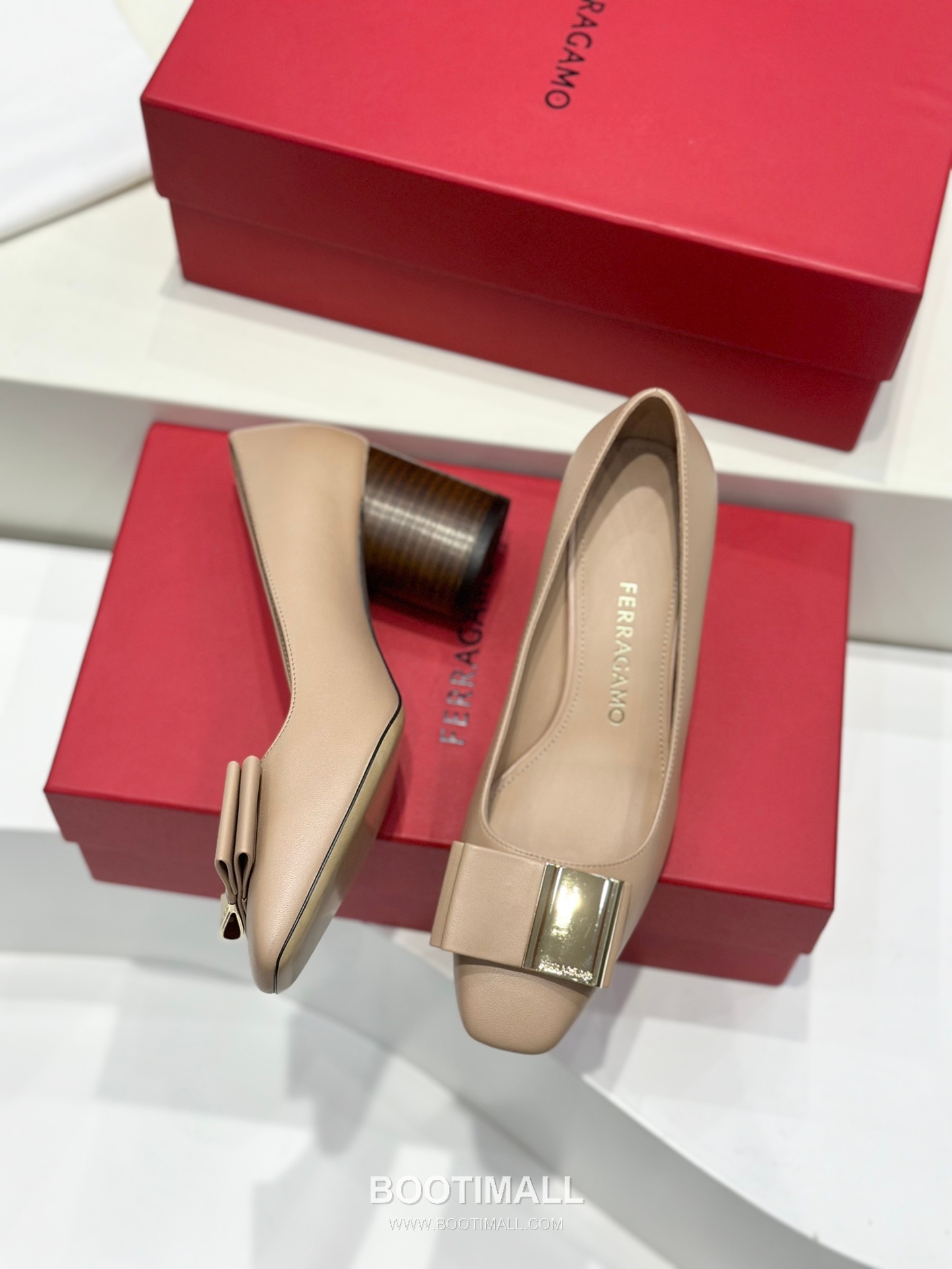Salvatore Ferragamo Double Bow Nappa Leather Block Heel Pumps 살바토레 페라가모 더블 리본 나파 레더 블록 힐 펌프스 504845 6cm 5