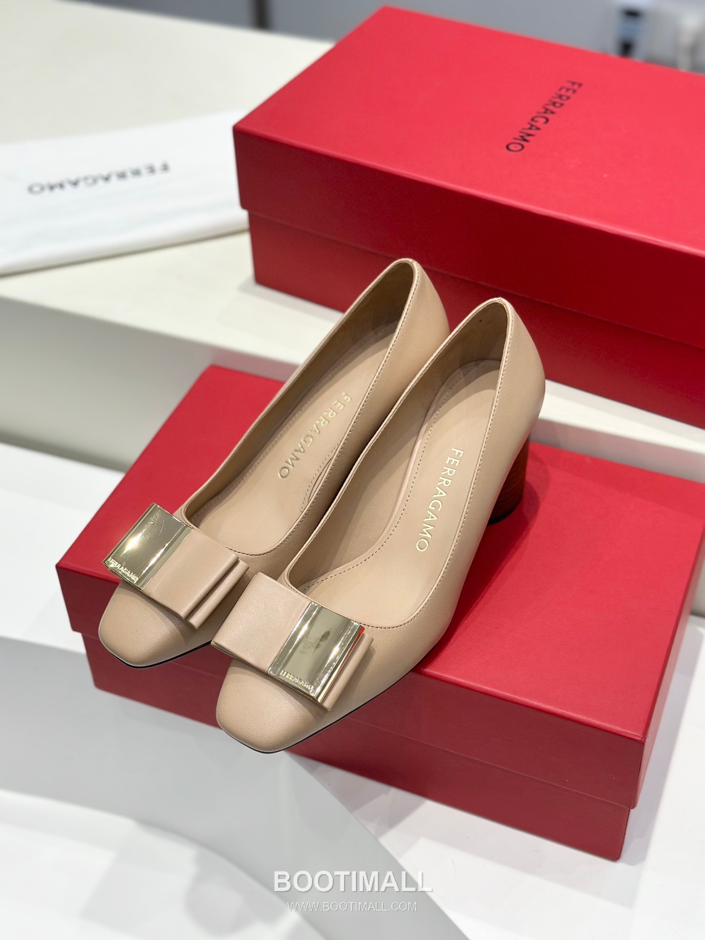 Salvatore Ferragamo Double Bow Nappa Leather Block Heel Pumps 살바토레 페라가모 더블 리본 나파 레더 블록 힐 펌프스 504845 6cm 6