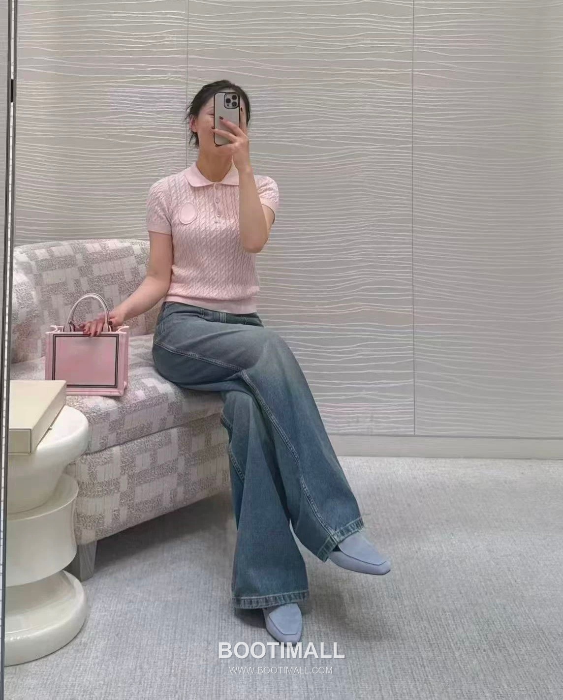 Dior Rococo CD Mother-of-Pearl Button Ribbed Cable-Knit Pink Short Sleeve Knit Top 디올 로코코 CD 자개 버튼 리브 케이블 니트 핑크 반팔 탑 8