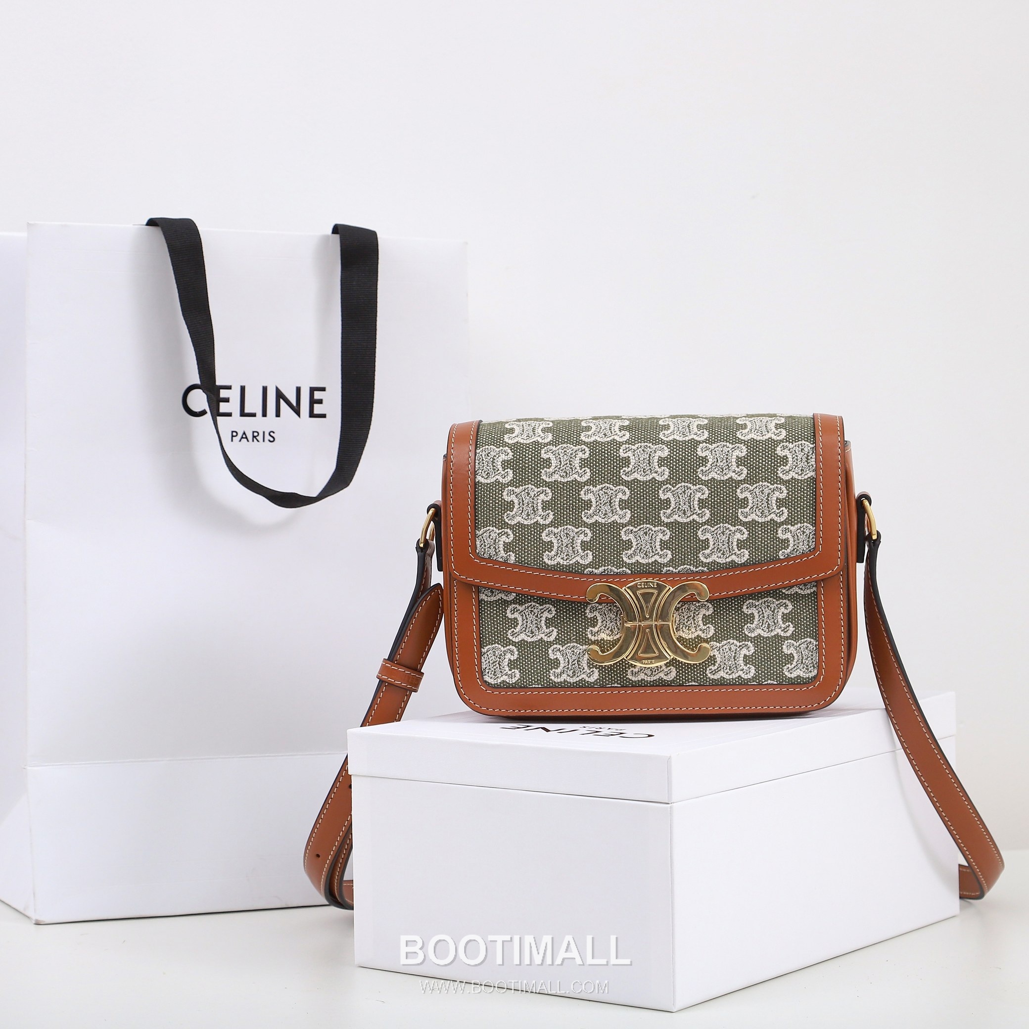 CELINE Triomphe Denim Embroidered Canvas Shoulder Bag 188882 셀린느 트리옹프 데님 자카드 캔버스 가죽 트리밍 숄더백 18.5cm 1