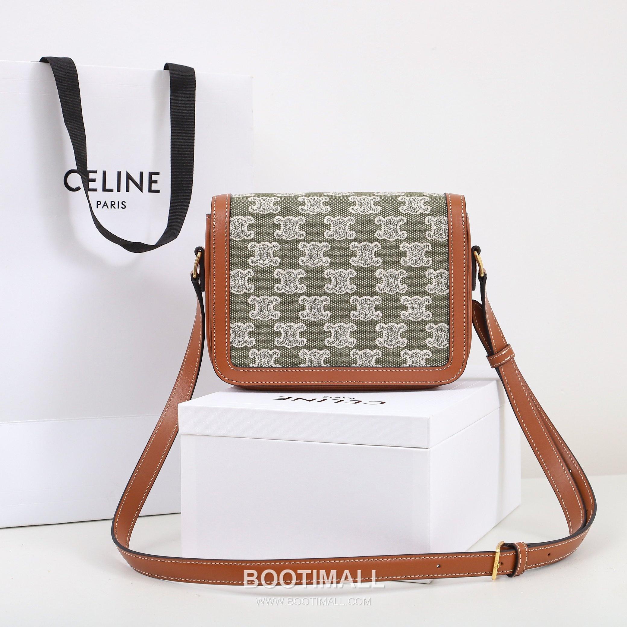 CELINE Triomphe Denim Embroidered Canvas Shoulder Bag 188882 셀린느 트리옹프 데님 자카드 캔버스 가죽 트리밍 숄더백 18.5cm 4