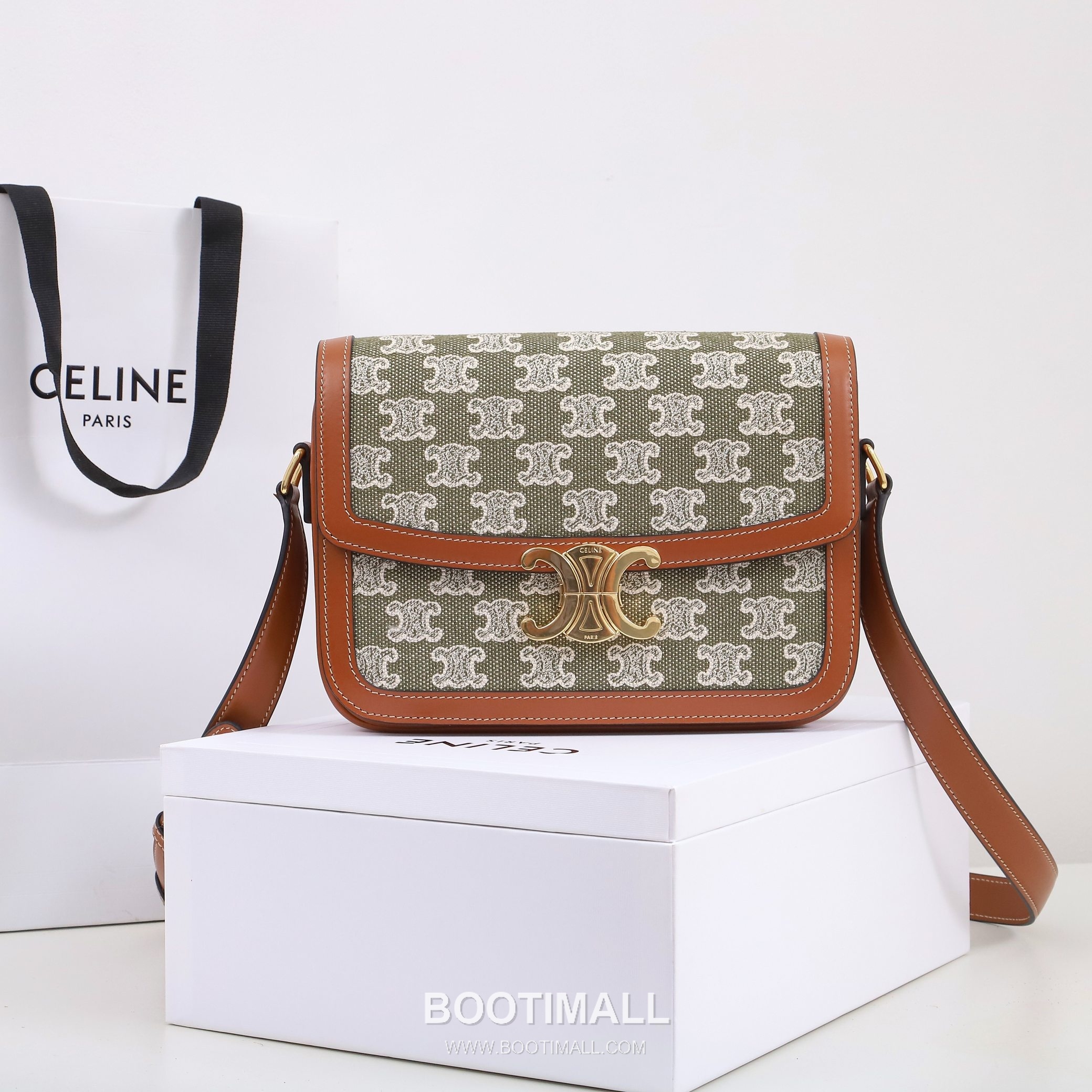 CELINE Triomphe Denim Embroidered Canvas Shoulder Bag 191242 셀린느 트리옹프 데님 자카드 캔버스 가죽 트리밍 숄더백 22.5cm 1