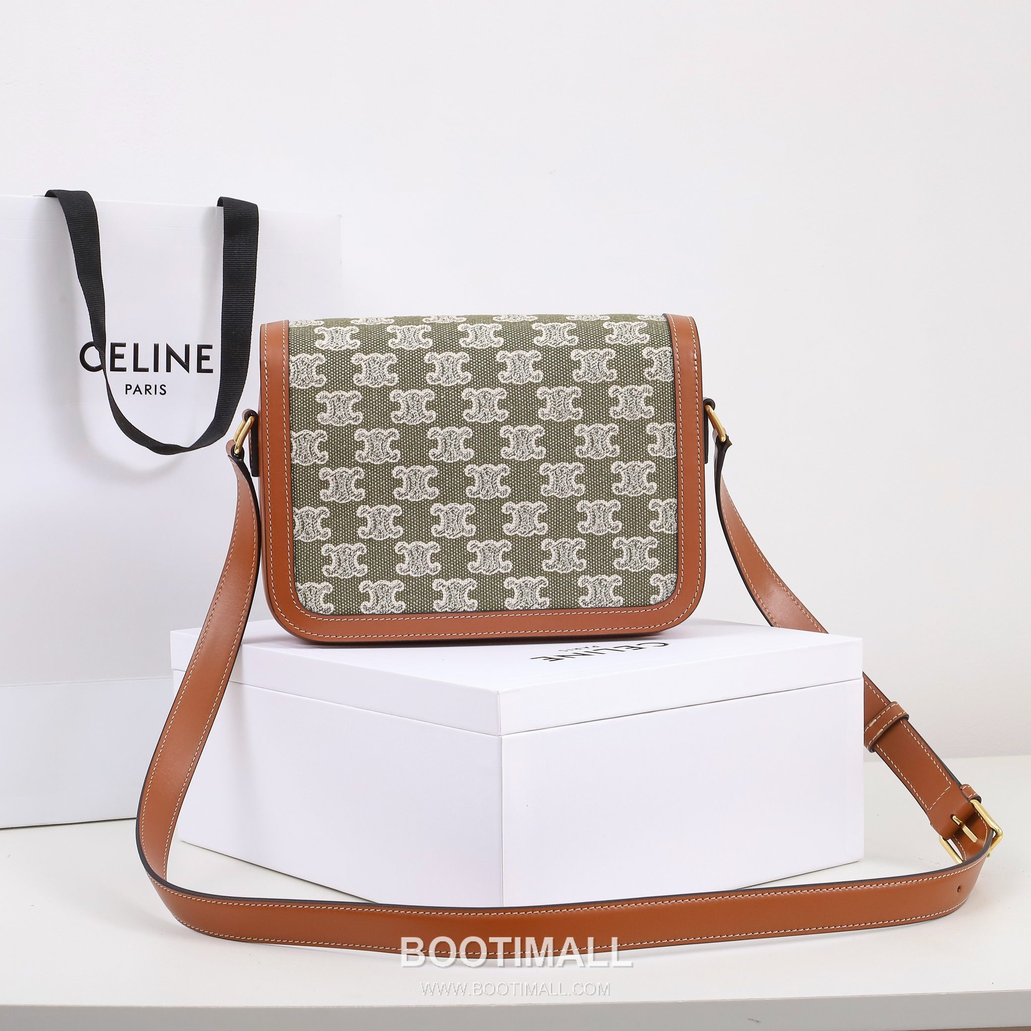 CELINE Triomphe Denim Embroidered Canvas Shoulder Bag 191242 셀린느 트리옹프 데님 자카드 캔버스 가죽 트리밍 숄더백 22.5cm 4
