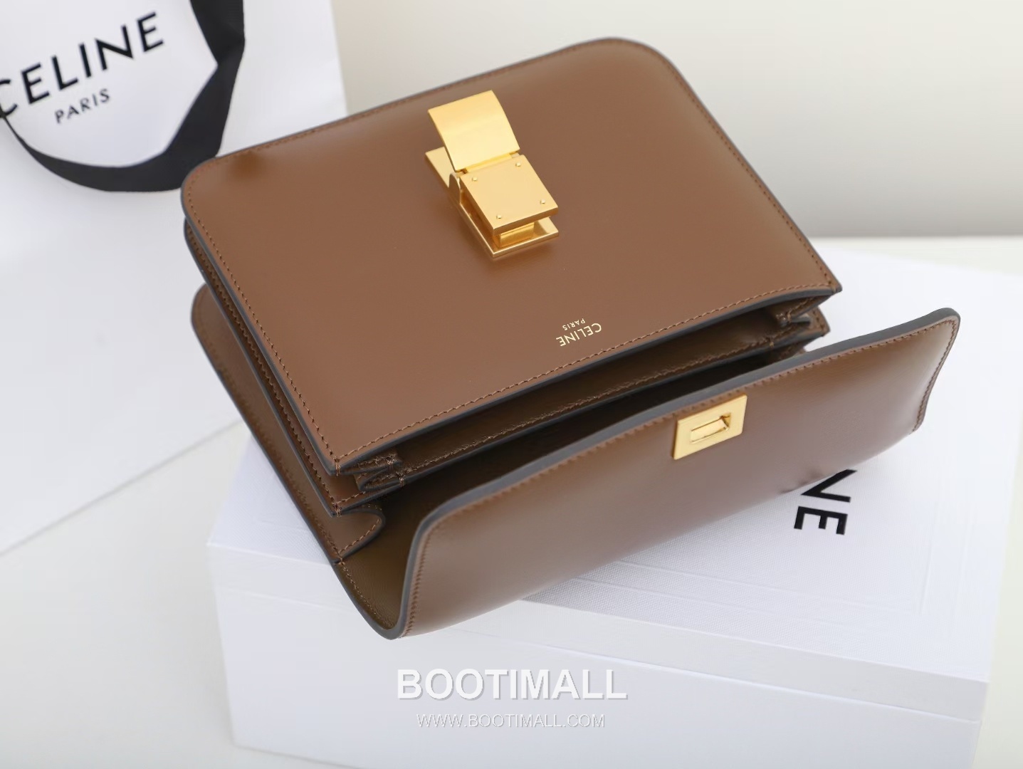 Celine Box 192523 Italian Calfskin Brown Crossbody Bag 셀린느 박스 192523 이탈리아 카프스킨 브라운 크로스백 19cm 16