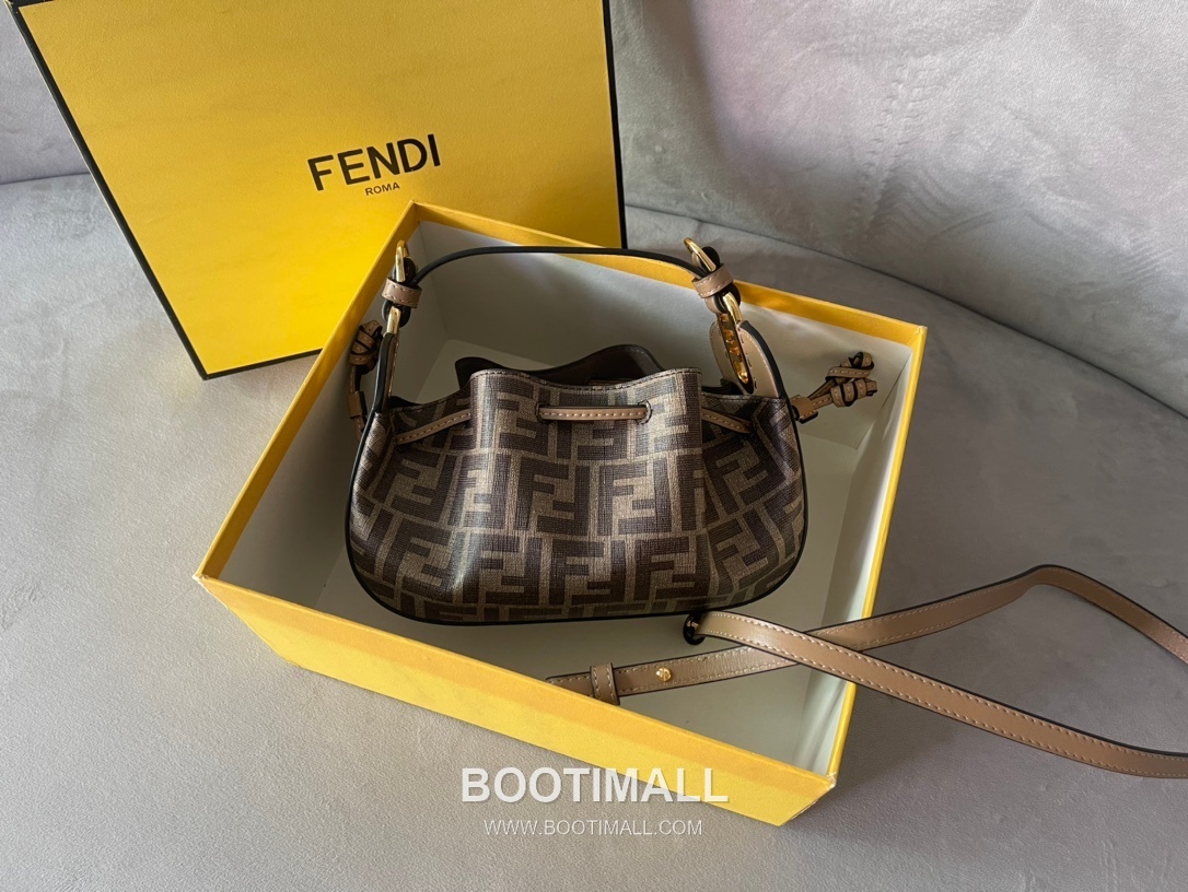 Fendi Mini Drawstring FF Print PU Fabric Bag 펜디 미니 드로스트링 FF 프린트 PU 패브릭 백 21.5cm 1