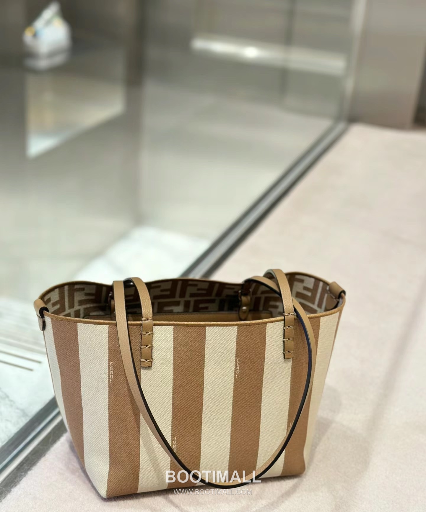 Fendi Pequin FF Jacquard Shopper Fabric Beige Tote Bag 펜디 페퀸 FF 자카드 쇼퍼 패브릭 베이지 토트백 23cm 2