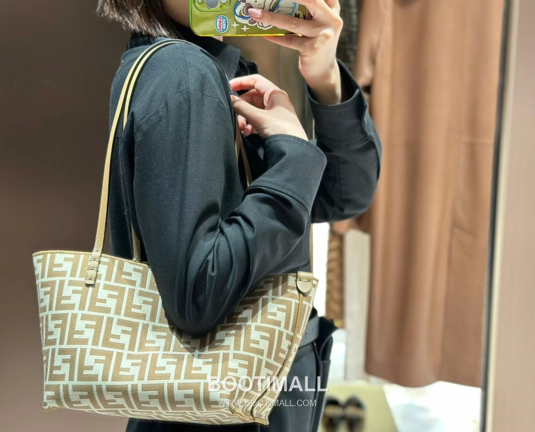 Fendi Pequin FF Jacquard Shopper Fabric Beige Tote Bag 펜디 페퀸 FF 자카드 쇼퍼 패브릭 베이지 토트백 23cm 7