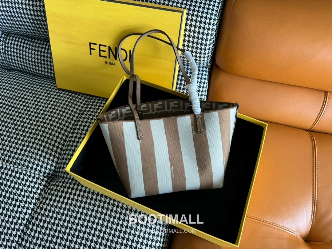 Fendi Pequin FF Jacquard Shopper Fabric Beige Tote Bag 펜디 페퀸 FF 자카드 쇼퍼 패브릭 베이지 토트백 23cm 9