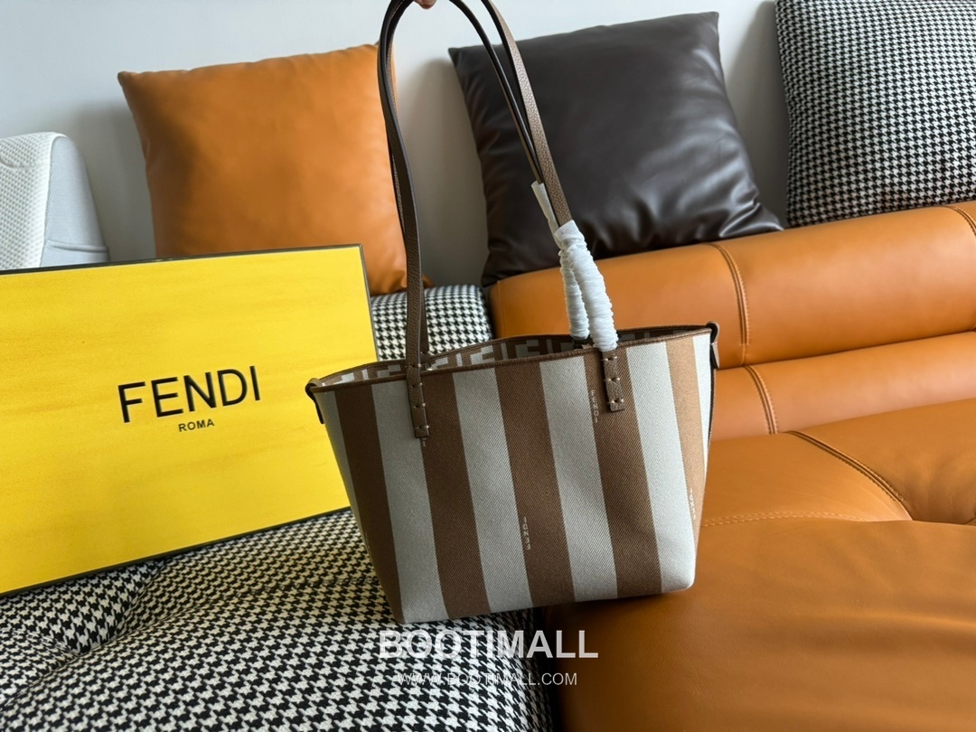 Fendi Pequin FF Jacquard Shopper Fabric Beige Tote Bag 펜디 페퀸 FF 자카드 쇼퍼 패브릭 베이지 토트백 23cm 10