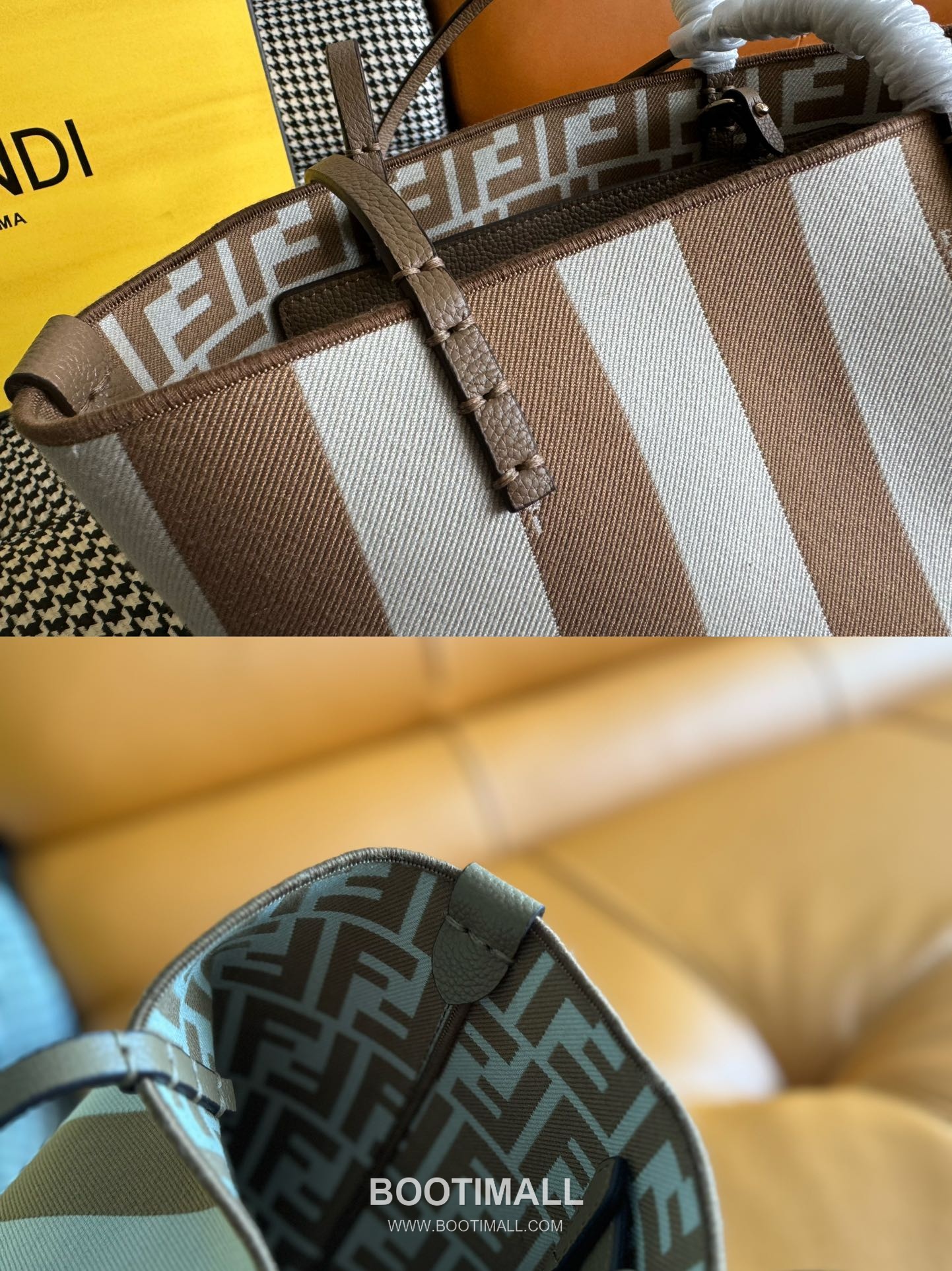 Fendi Pequin FF Jacquard Shopper Fabric Beige Tote Bag 펜디 페퀸 FF 자카드 쇼퍼 패브릭 베이지 토트백 23cm 15