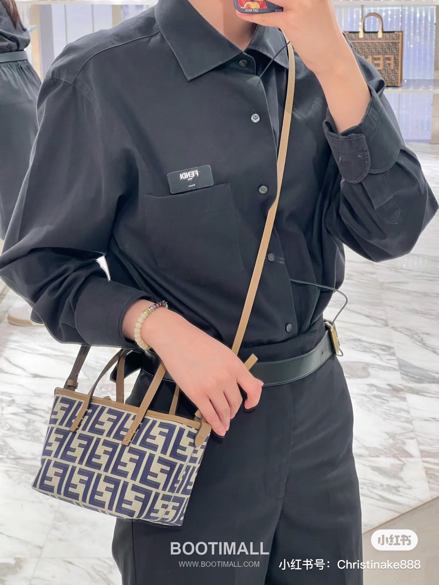 Fendi FF Jacquard Mini Shopper Tote Bag 펜디 FF 자카드 미니 쇼퍼 토트백 83278M55 23cm 8