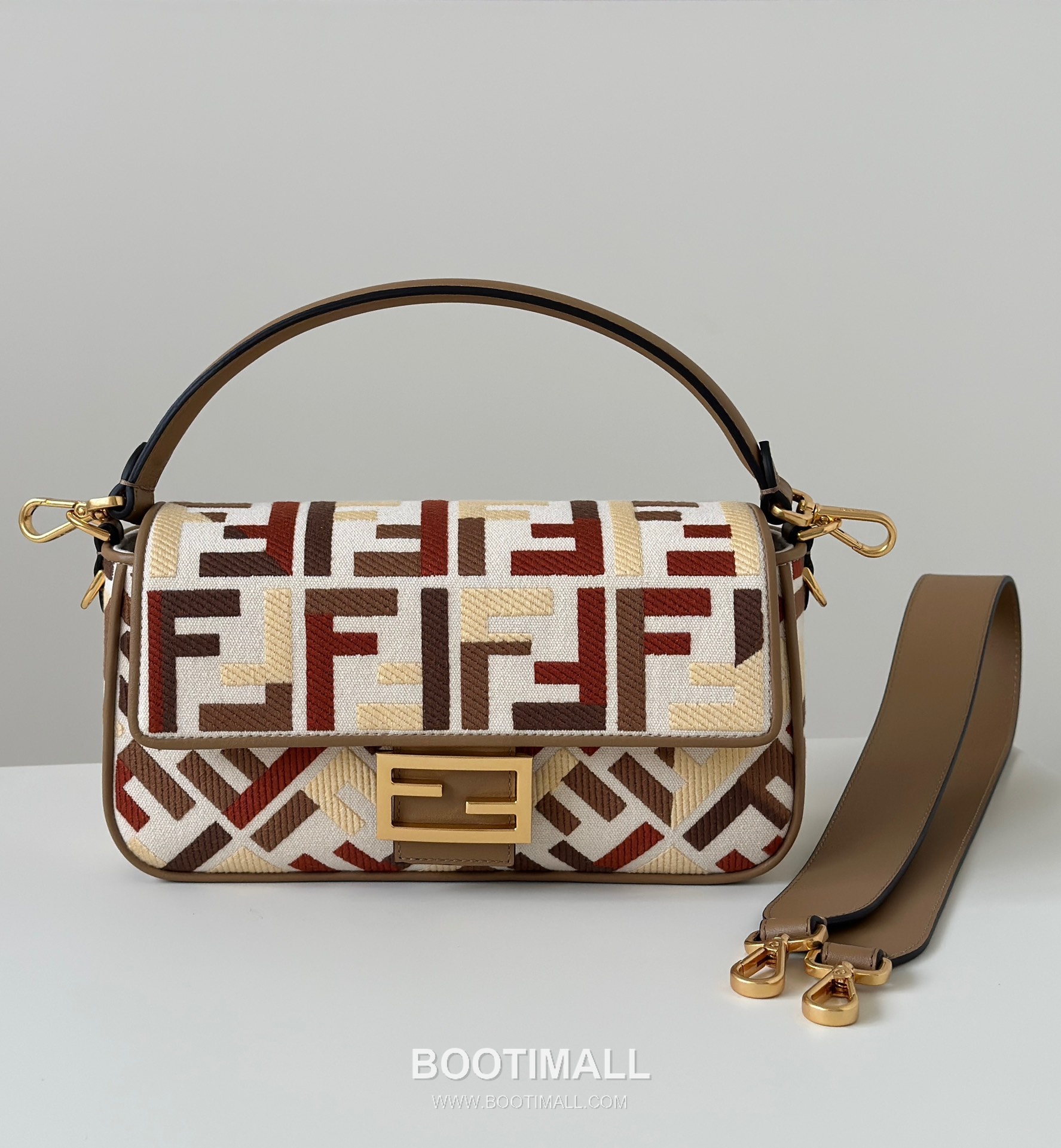 Fendi Baguette FF Embroidered Canvas Beige Shoulder Bag 펜디 바게트 FF 자수 캔버스 베이지 숄더백 27cm 8