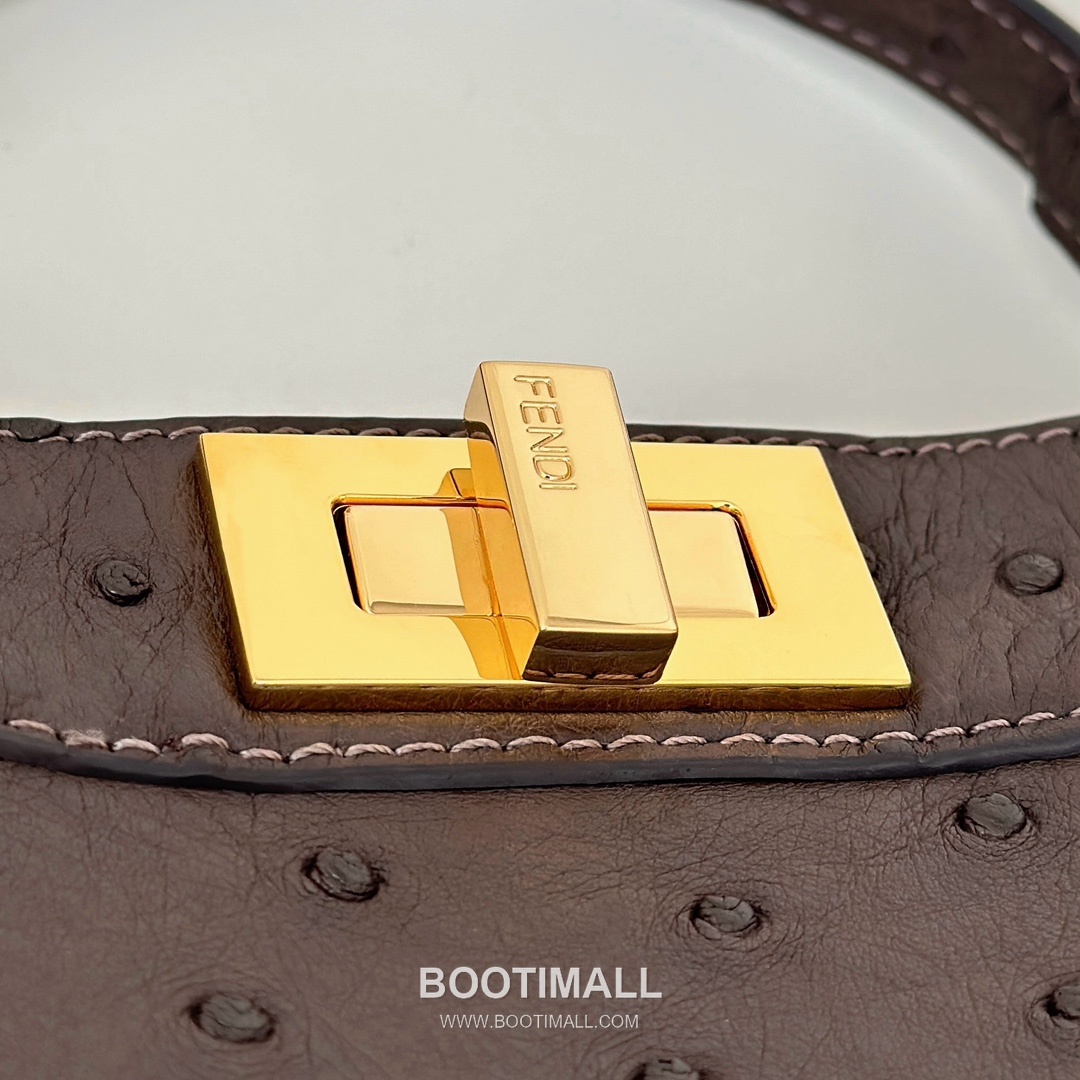 Fendi Peekaboo ISeeU Accordion Ostrich Leather Brown Top Handle Bag 펜디 피카부 아이씨유 아코디언 오스트리치 레더 브라운 탑핸들백 27cm 7