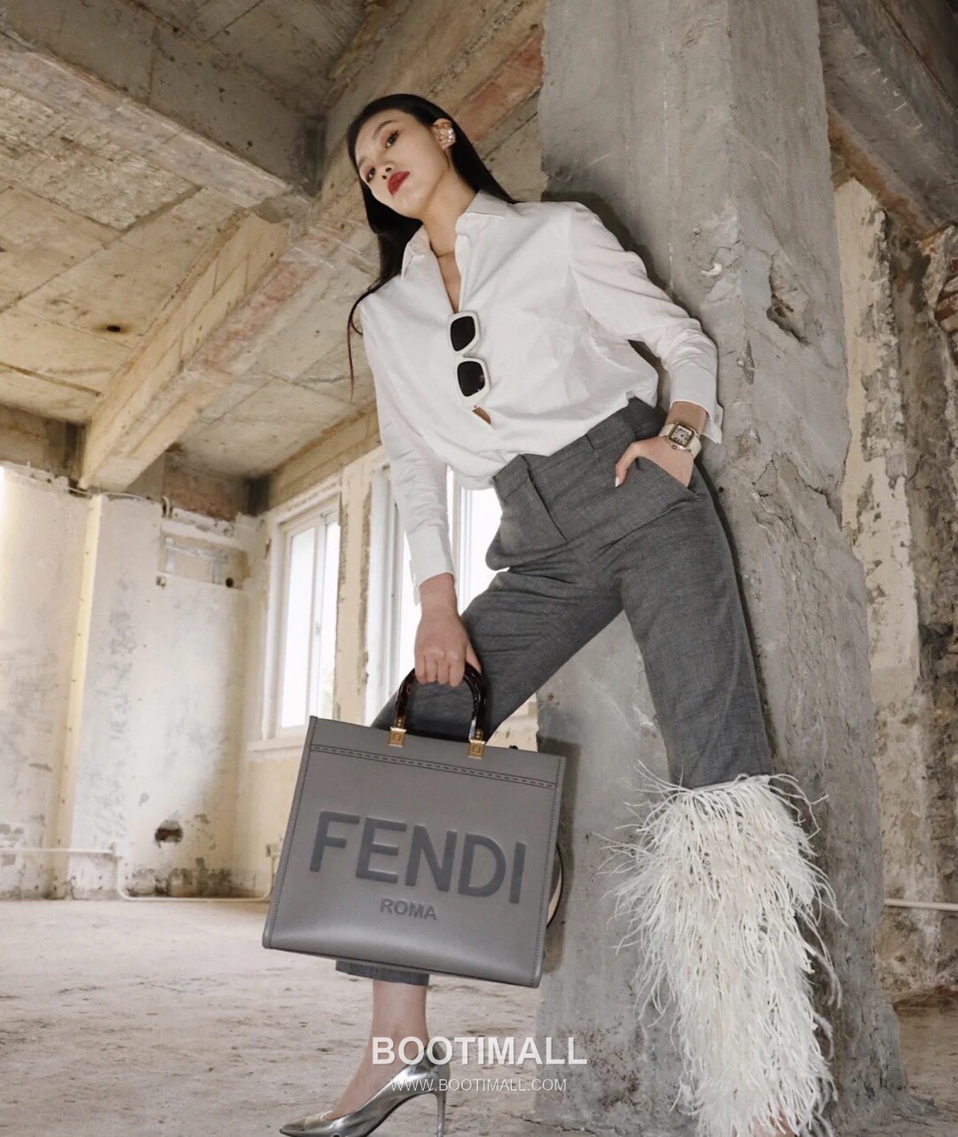 Fendi Amber Handle Shopper Cowhide Gray Bag 펜디 앰버 핸들 쇼퍼 소가죽 그레이 36cm 18