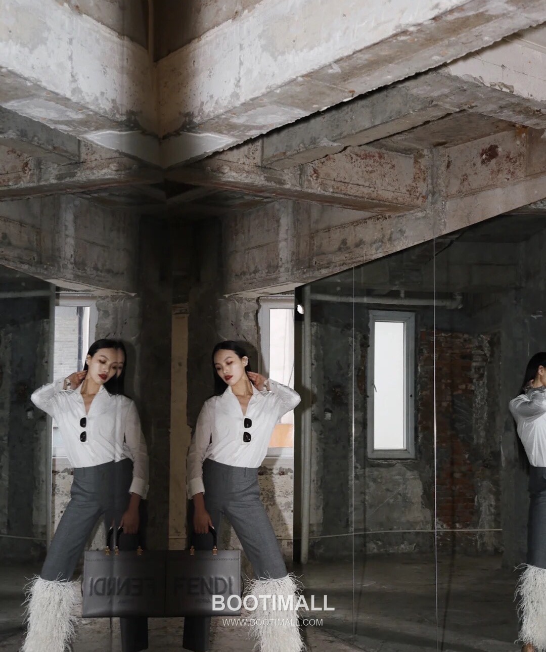 Fendi Amber Handle Shopper Cowhide Gray Bag 펜디 앰버 핸들 쇼퍼 소가죽 그레이 36cm 22