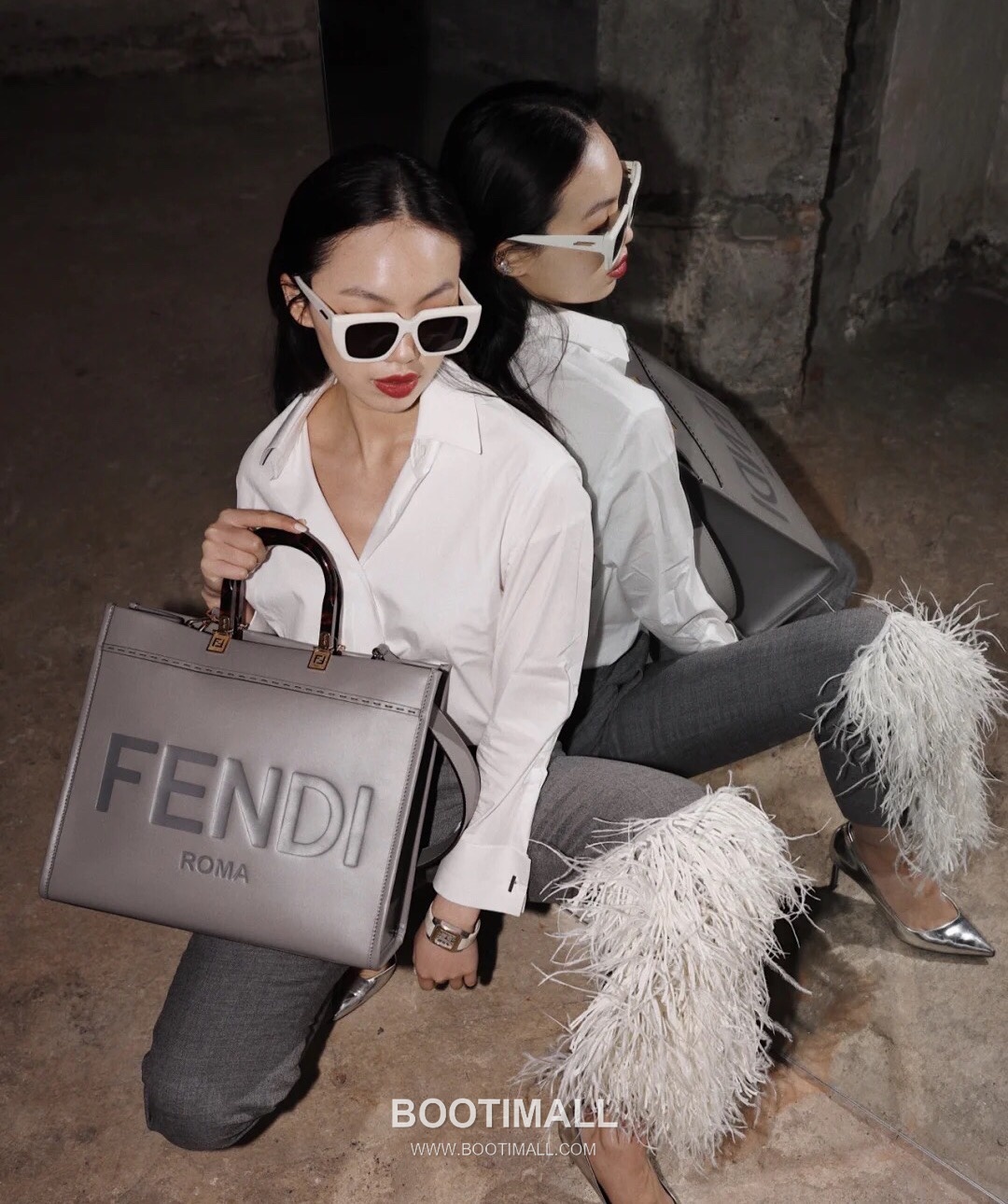 Fendi Amber Handle Shopper Cowhide Gray Bag 펜디 앰버 핸들 쇼퍼 소가죽 그레이 36cm 24