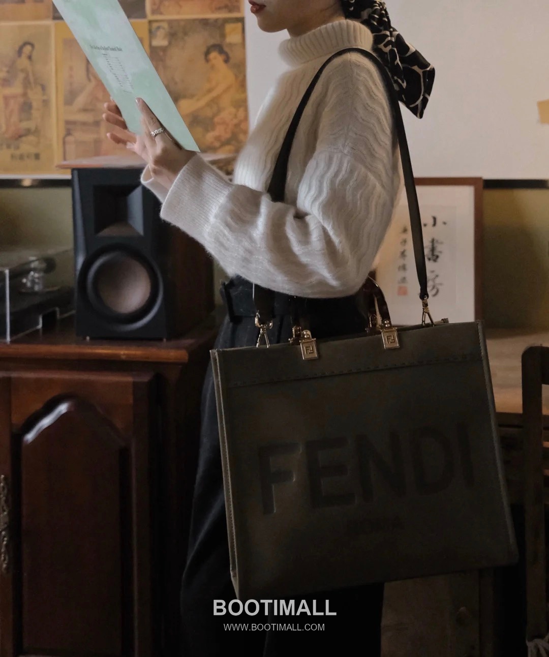 Fendi Amber Handle Shopping Cowhide Olive Green Shopper Bag 펜디 앰버 핸들 쇼핑 소가죽 올리브 그린 쇼퍼백 36cm 8