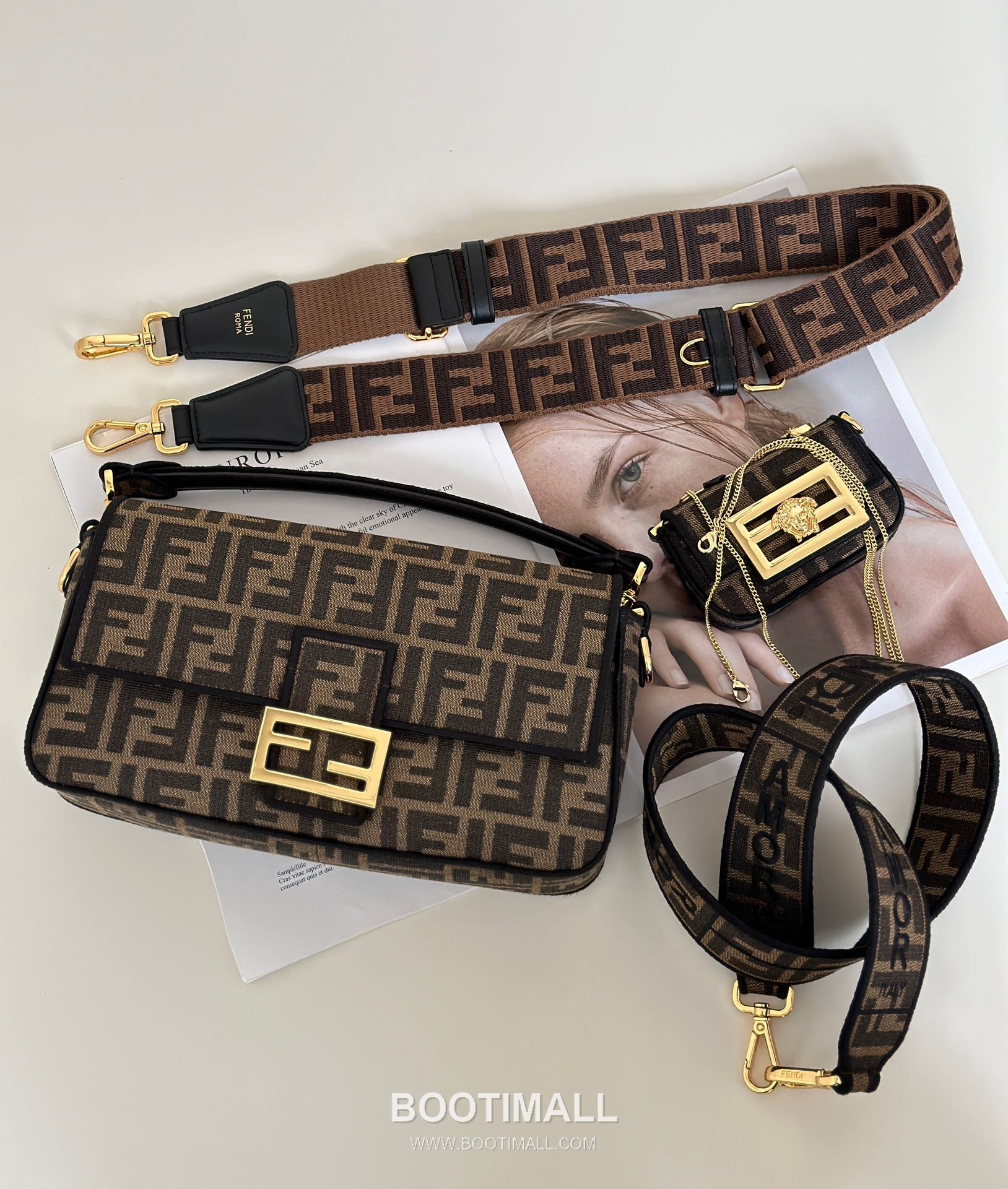 Fendi Baguette FF Fabric FF Brown Shoulder Bag 펜디 바게트 FF 패브릭 브라운 숄더백 26cm 11