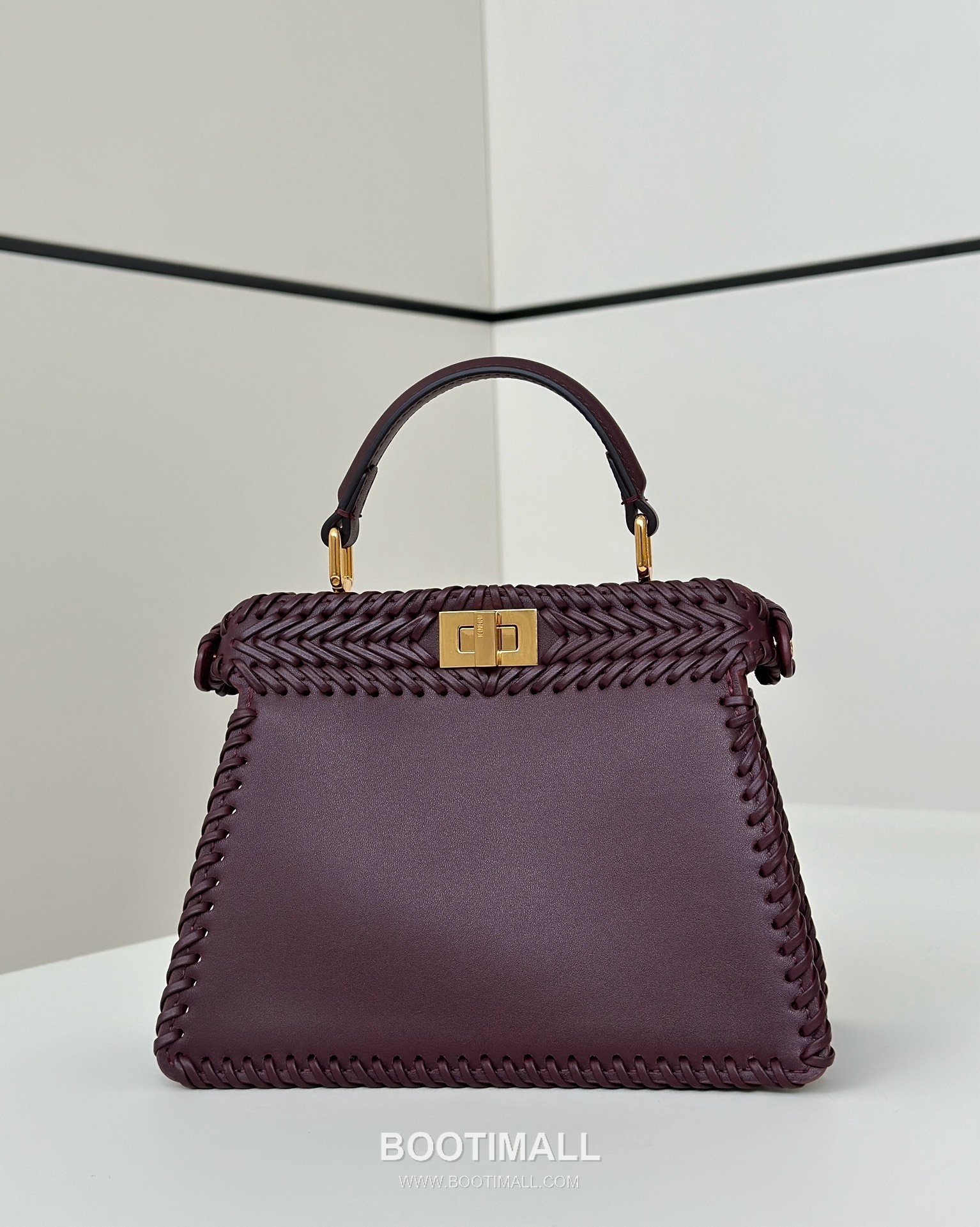 Fendi Peekaboo ISeeU Braided Calfskin Burgundy Top Handle Bag 펜디 피카부 아이씨유 브레이디드 카프스킨 버건디 탑핸들백 20cm 8