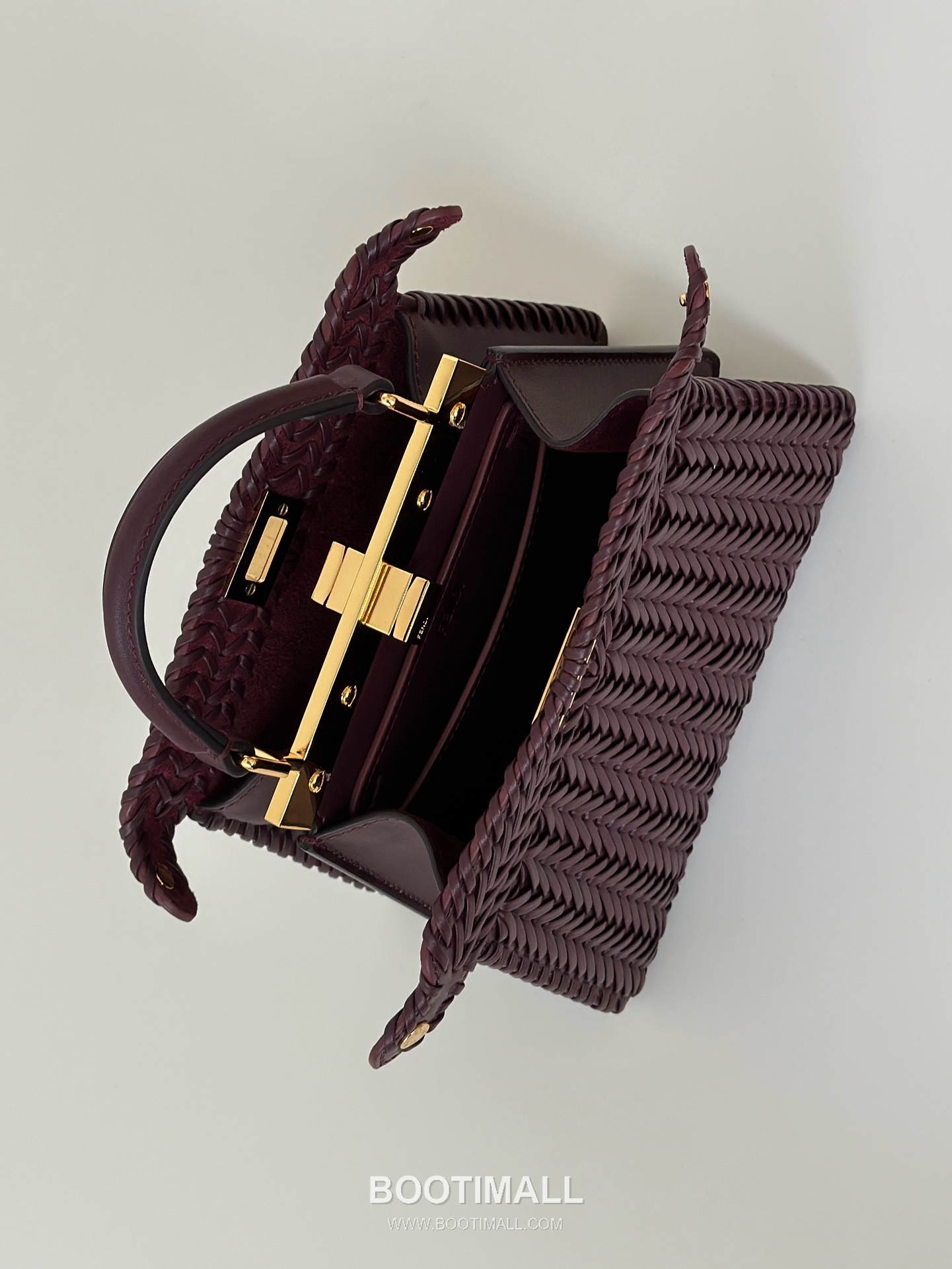 Fendi Peekaboo ISeeU Braided Calfskin Burgundy Top Handle Bag 펜디 피카부 아이씨유 브레이디드 카프스킨 버건디 탑핸들백 20cm 14