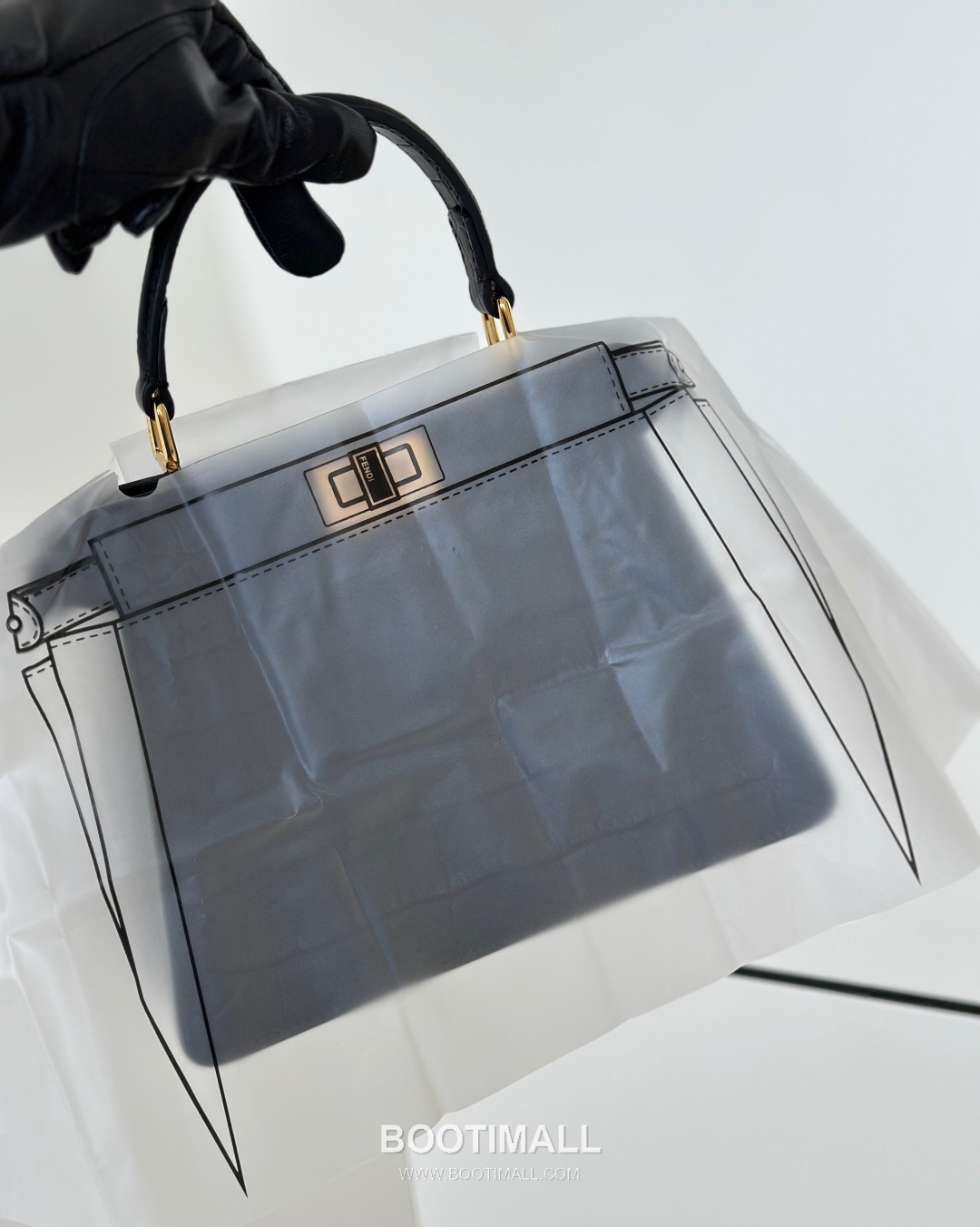 Fendi Peekaboo ISeeU Petite Croc-Embossed Leather Black Top Handle Bag 펜디 피카부 아이씨유 쁘띠 크로커 엠보스드 레더 블랙 탑핸들백 20cm 5