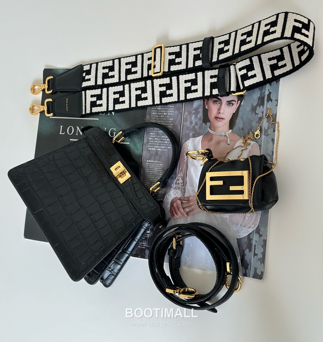 Fendi Peekaboo ISeeU Petite Croc-Embossed Leather Black Top Handle Bag 펜디 피카부 아이씨유 쁘띠 크로커 엠보스드 레더 블랙 탑핸들백 20cm 6