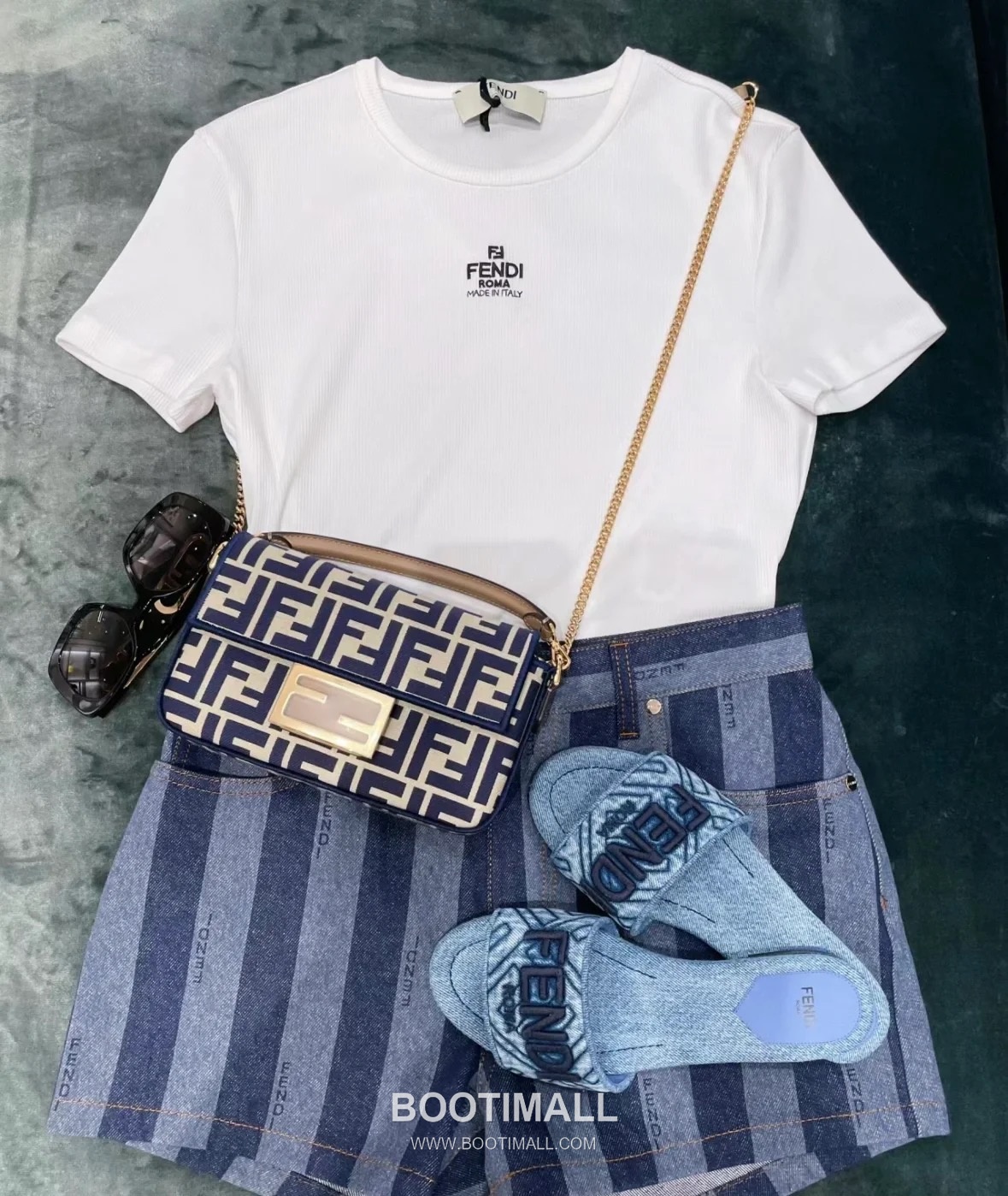 Fendi Baguette FF Logo Pequin Canvas Brown Chain Flap Bag 펜디 바게트 FF 로고 페퀸 캔버스 브라운 체인 플랩백 20cm 16