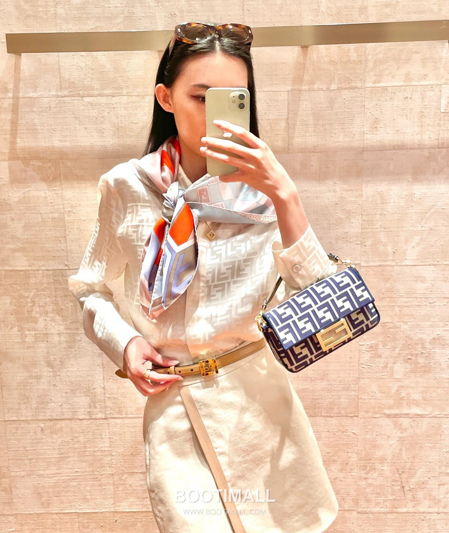 Fendi Baguette FF Logo Pequin Canvas Brown Chain Flap Bag 펜디 바게트 FF 로고 페퀸 캔버스 브라운 체인 플랩백 20cm 19