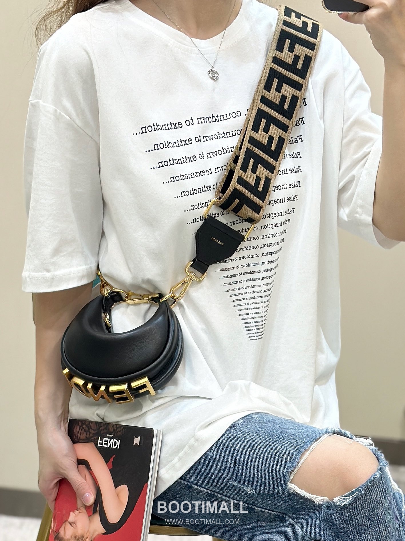 Fendi Fendigraphy Mini Cowhide Beige Shoulder Bag 펜디 그래피 미니 소가죽 베이지 숄더백 16.5cm 5