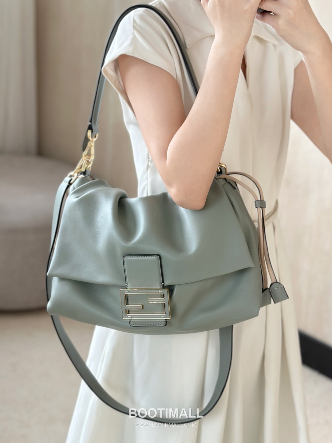 Fendi Mamma Baguette Large Lambskin Green Shoulder Bag 펜디 맘마 바게트 라지 램스킨 그린 숄더백 32cm 18