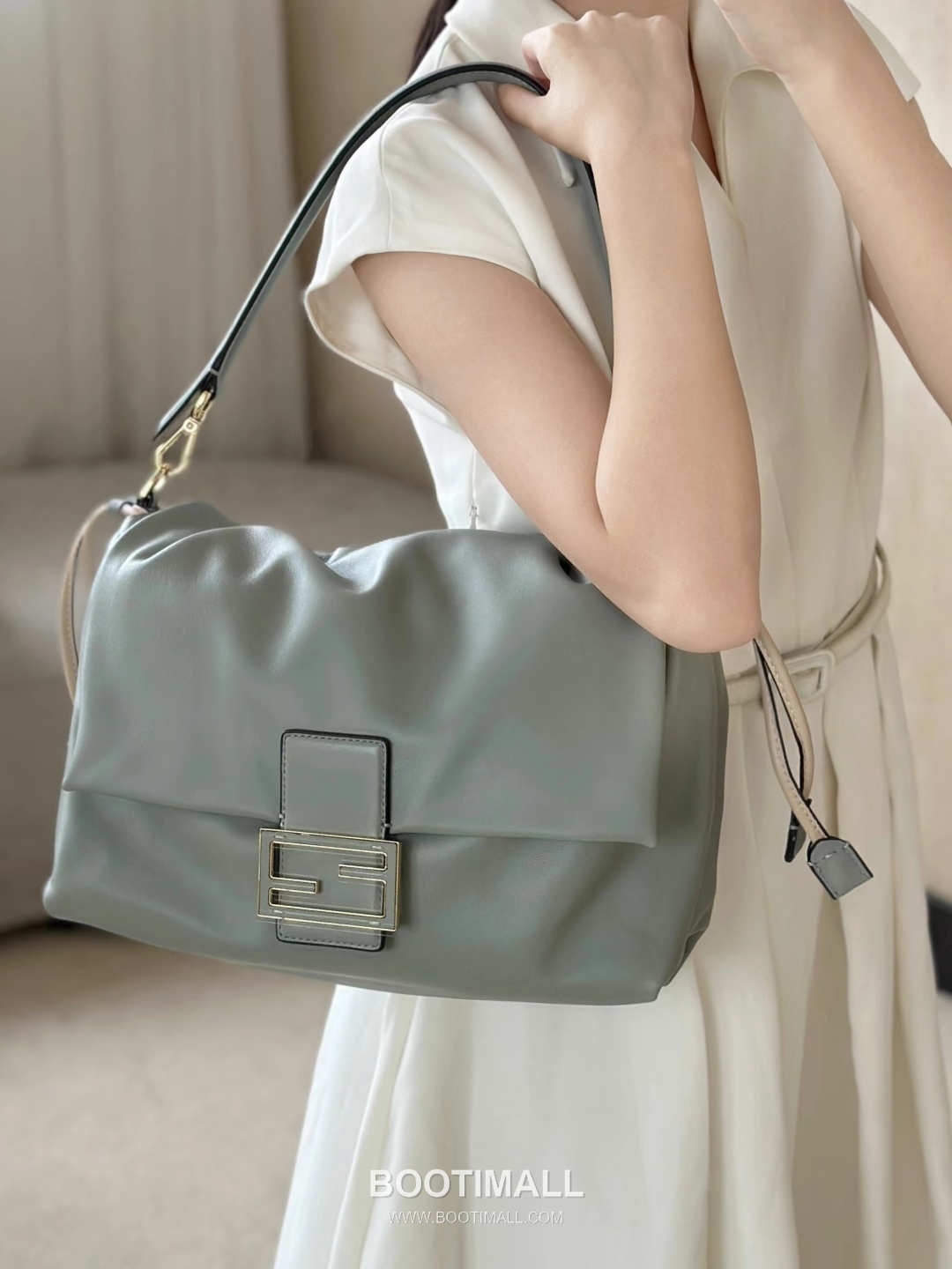 Fendi Mamma Baguette Large Lambskin Green Shoulder Bag 펜디 맘마 바게트 라지 램스킨 그린 숄더백 32cm 21