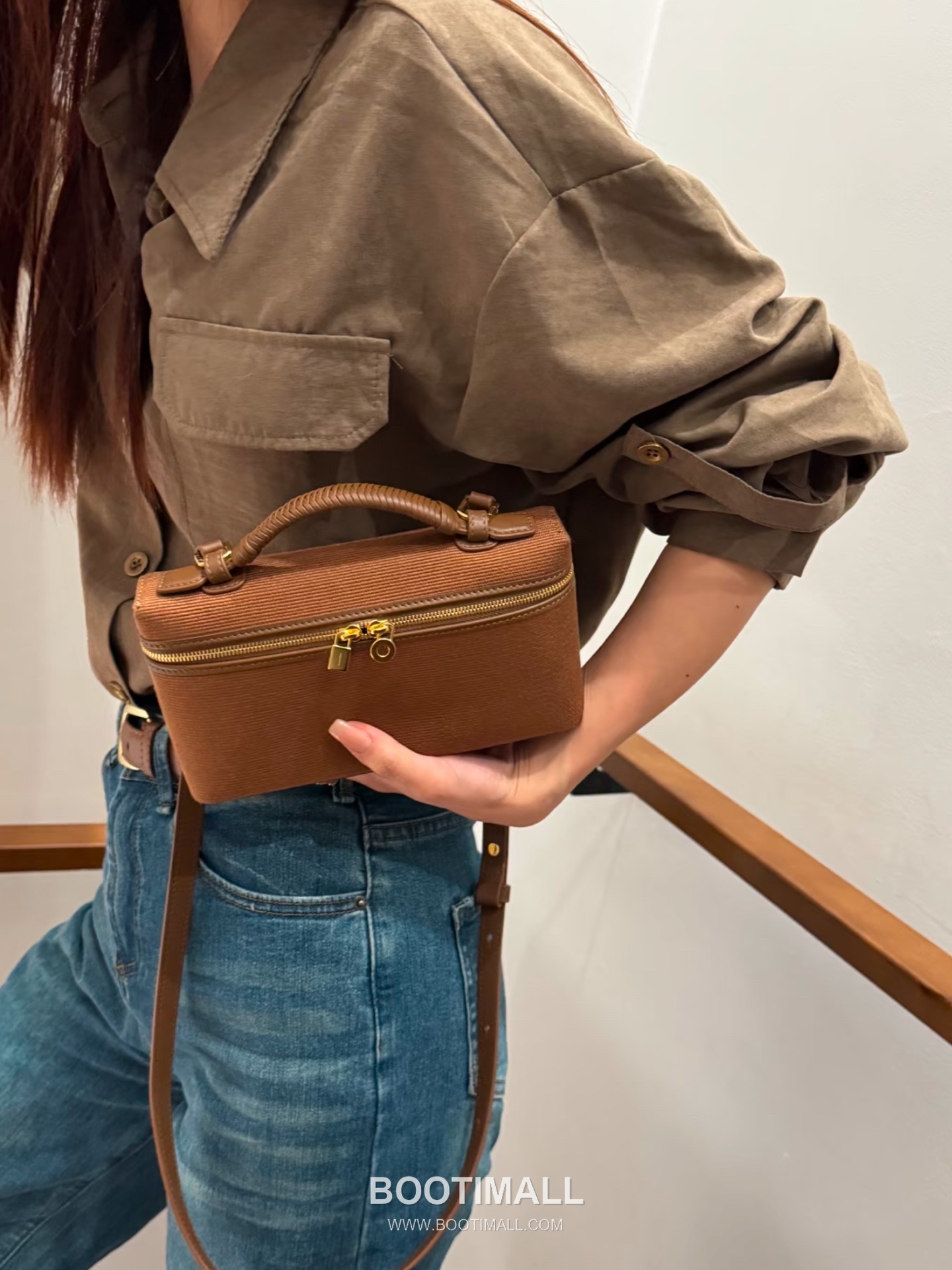 Loro Piana Extra Bag 23 Canvas & Saddle Leather Bag 로로피아나 엑스트라 백 23 캔버스 새들 레더 더블지퍼 숄더 크로스백 23cm 4