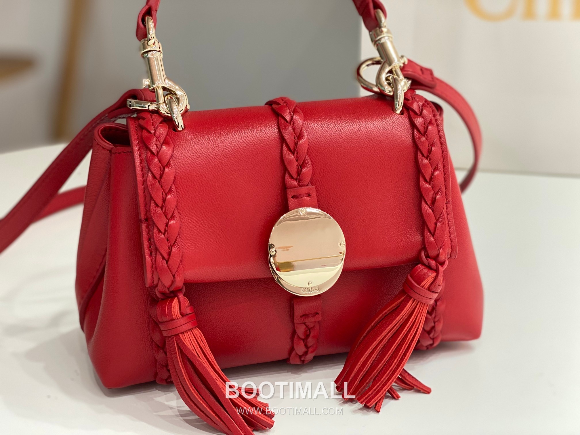 Chloe Penelope Coin Calfskin Red Top Handle Bag 끄로에 페넬로페 코인 카프스킨 레드 탑핸들백 22cm 2