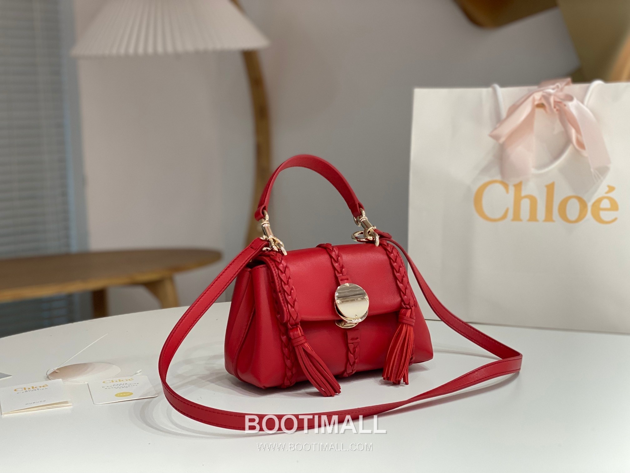 Chloe Penelope Coin Calfskin Red Top Handle Bag 끄로에 페넬로페 코인 카프스킨 레드 탑핸들백 22cm 4