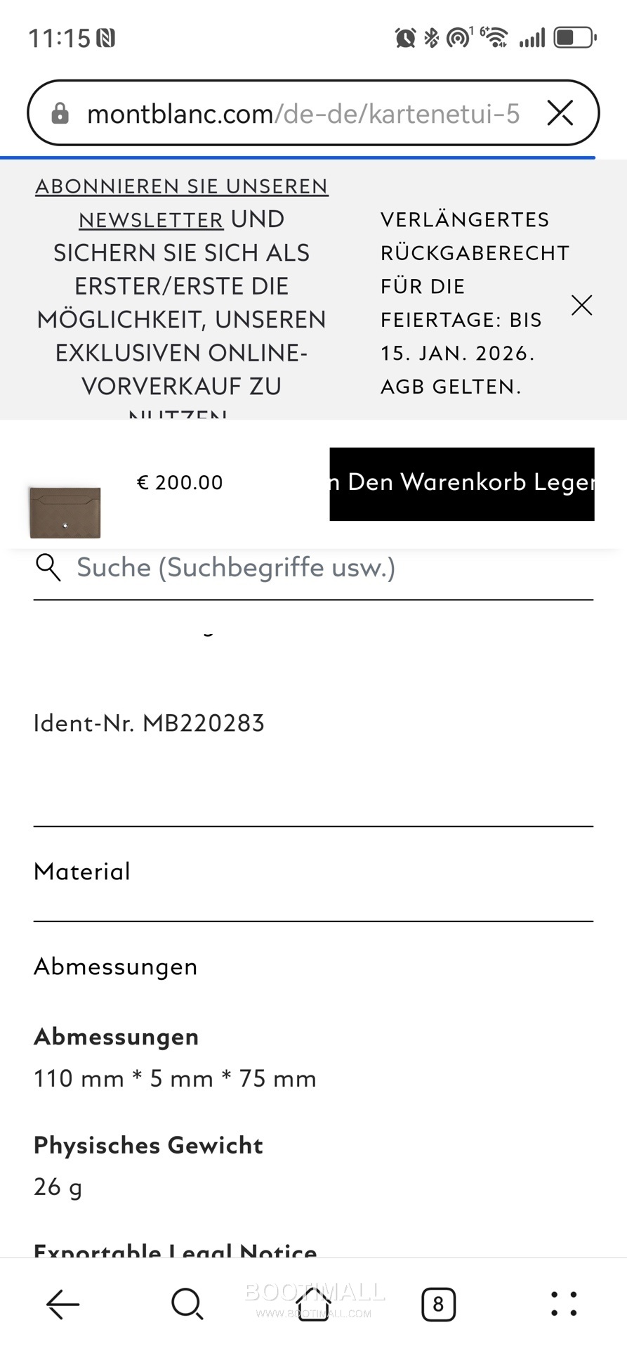 Montblanc Sartorial 3.0 Leather 5 Card Holder MB220283 몽블랑 사토리얼 3.0 레더 5카드 카드지갑 5