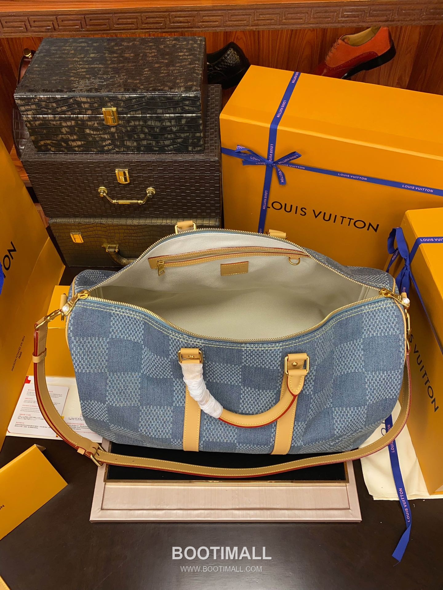 Louis Vuitton Keepall Bandoulière 50 N40739 Damier Denim Cotton Canvas Travel Bag 루이비통 키폴 반둘리에 50 다미에 데님 코튼 캔버스 여행가방 50cm 12